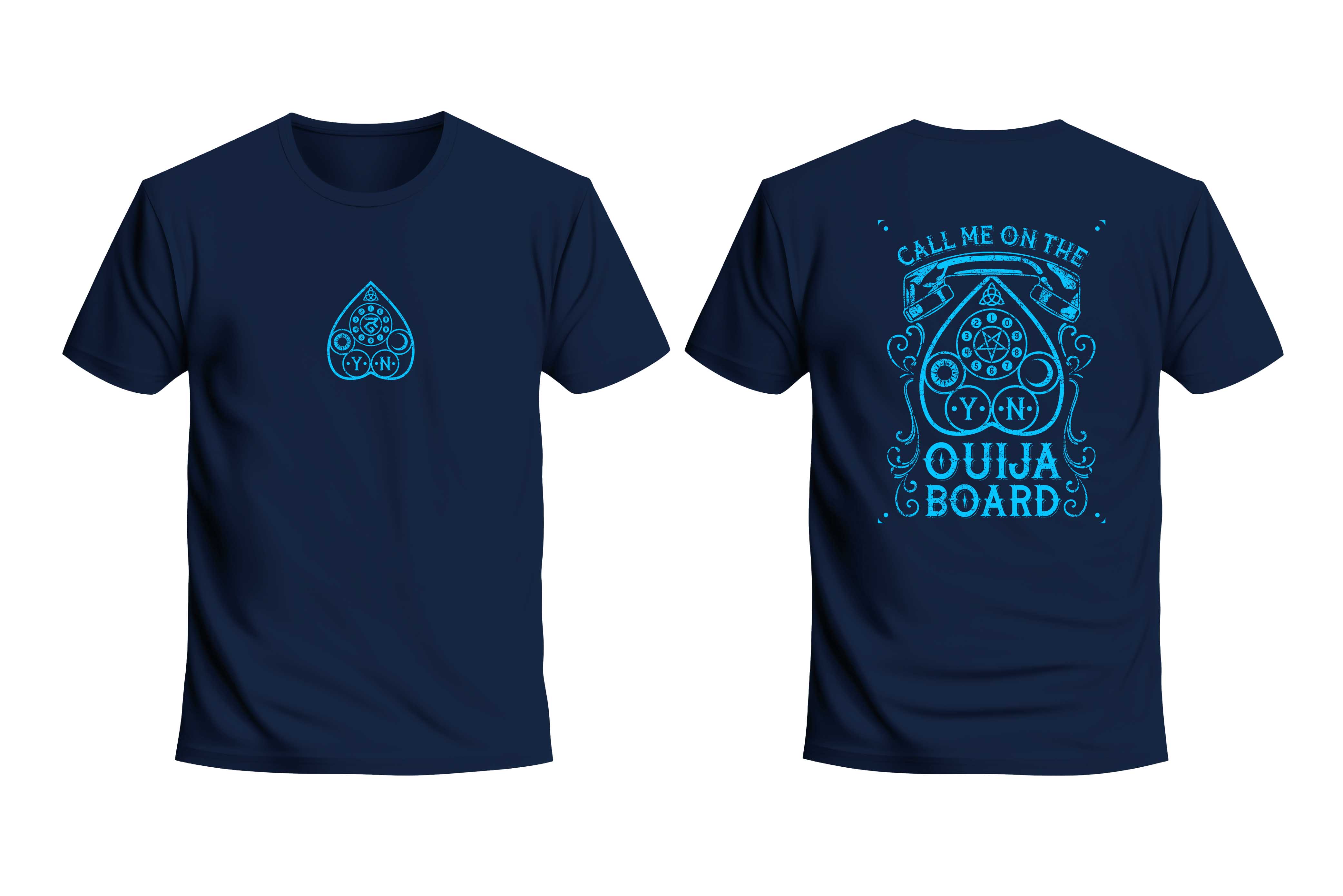 Navy Blue Half Sleeves Round Neck Ouija Board Printed Regular T-Shirt