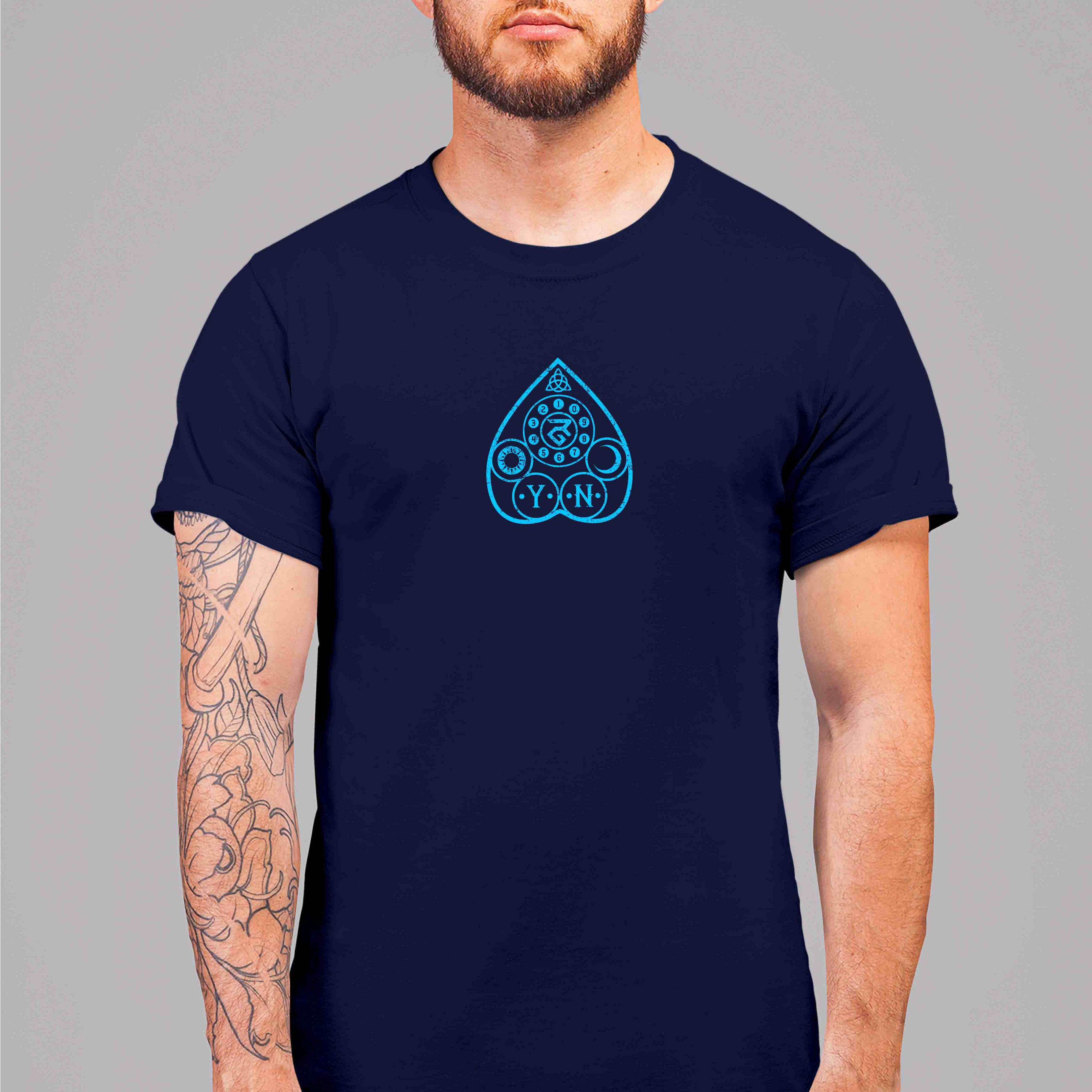 Navy Blue Half Sleeves Round Neck Ouija Board Printed Regular T-Shirt