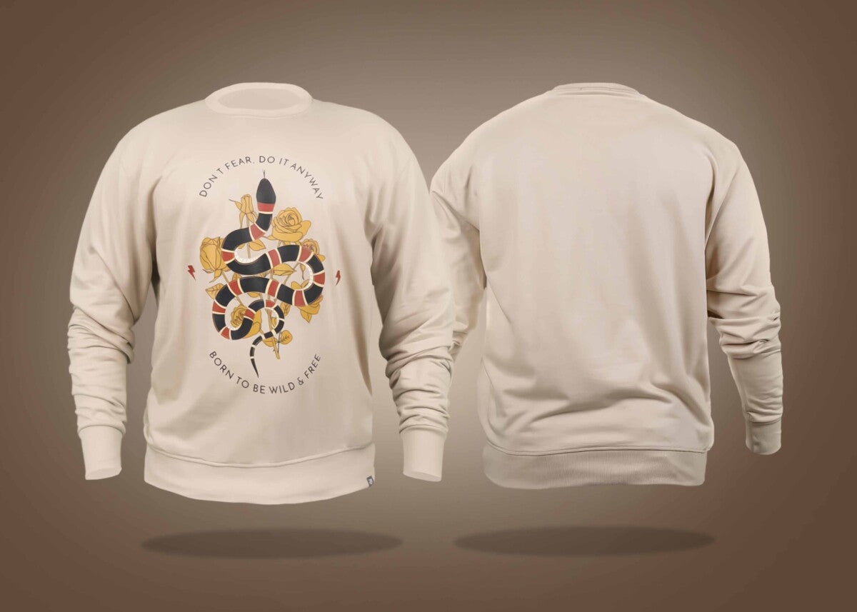 Beige Round Neck Snake With Roses Printed Sweatshirt