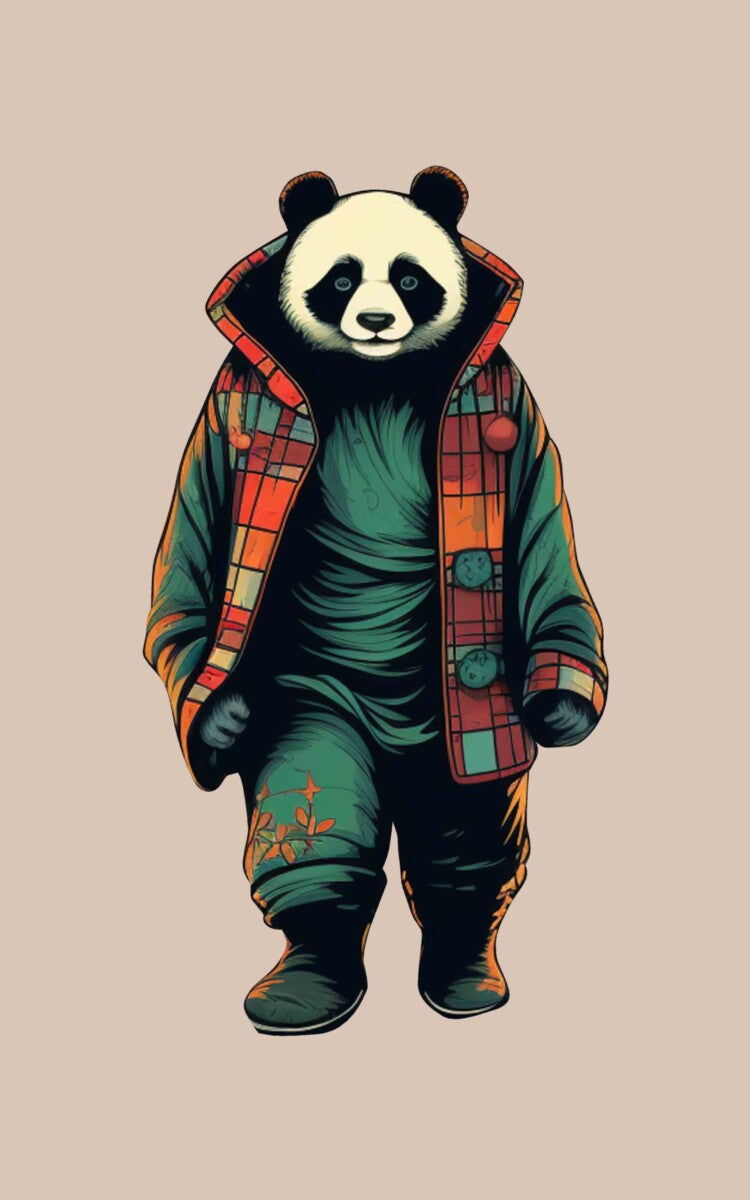 Beige Panda Printed Joggers