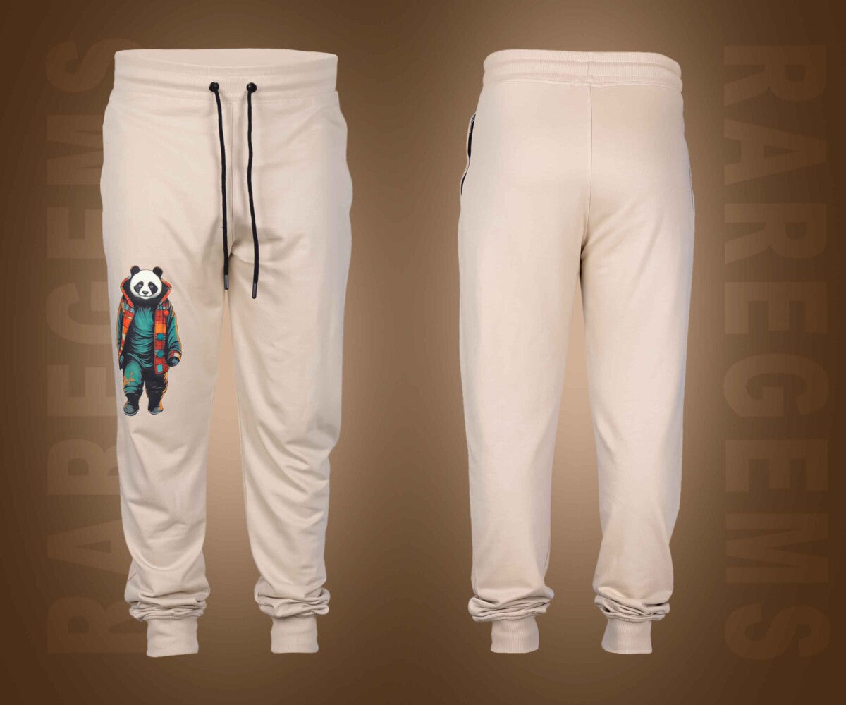 Beige Panda Printed Joggers