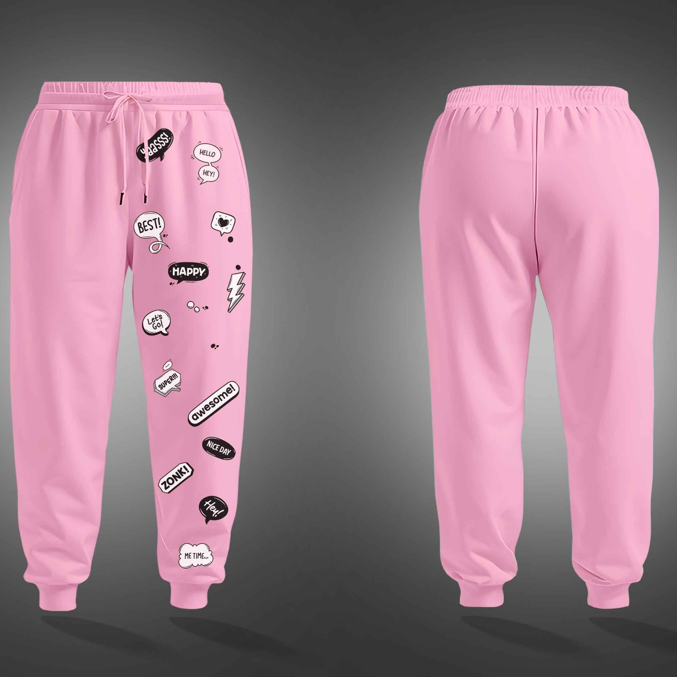 Pink Social Media Slangs Printed Joggers