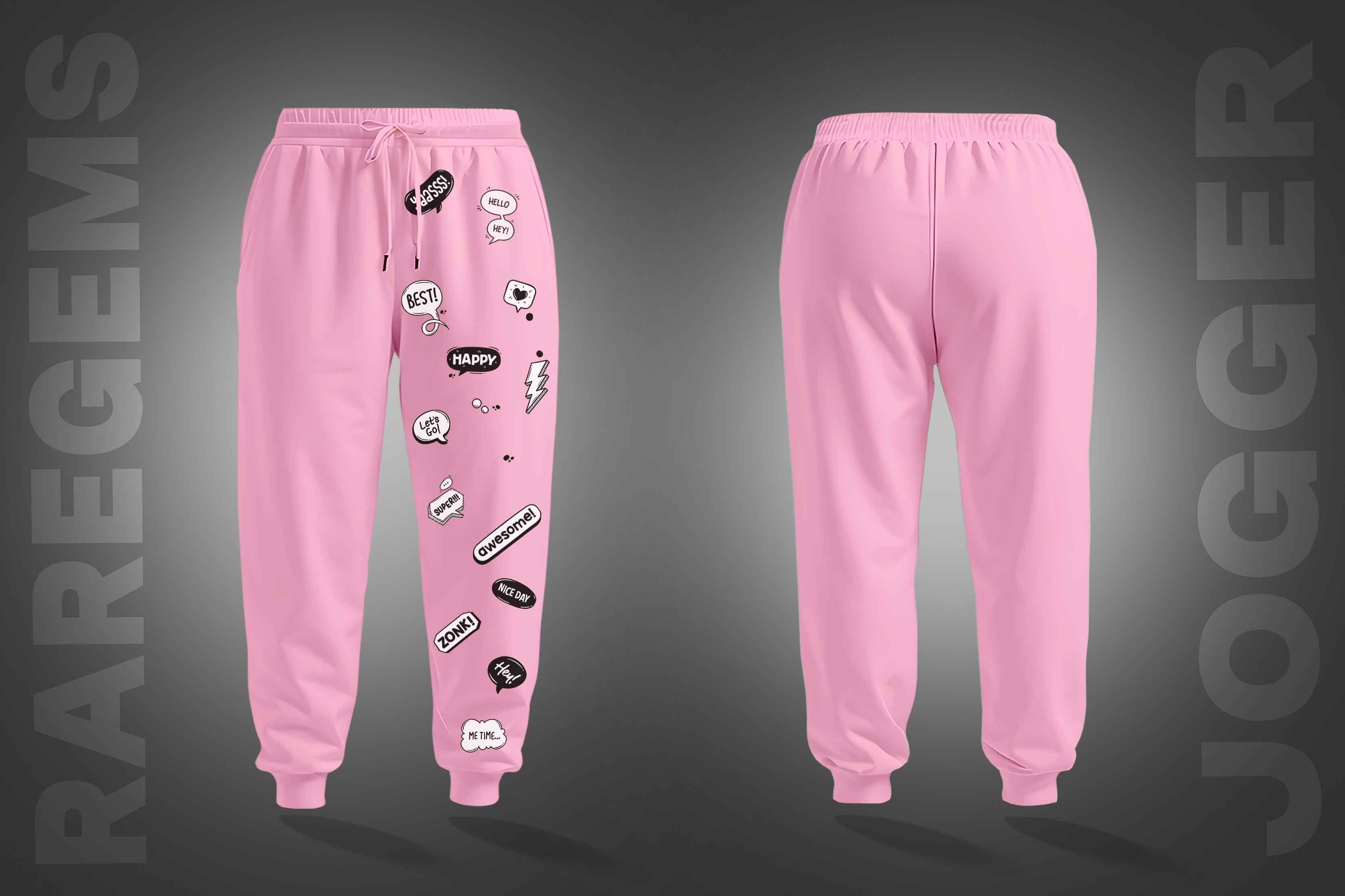 Pink Social Media Slangs Printed Joggers