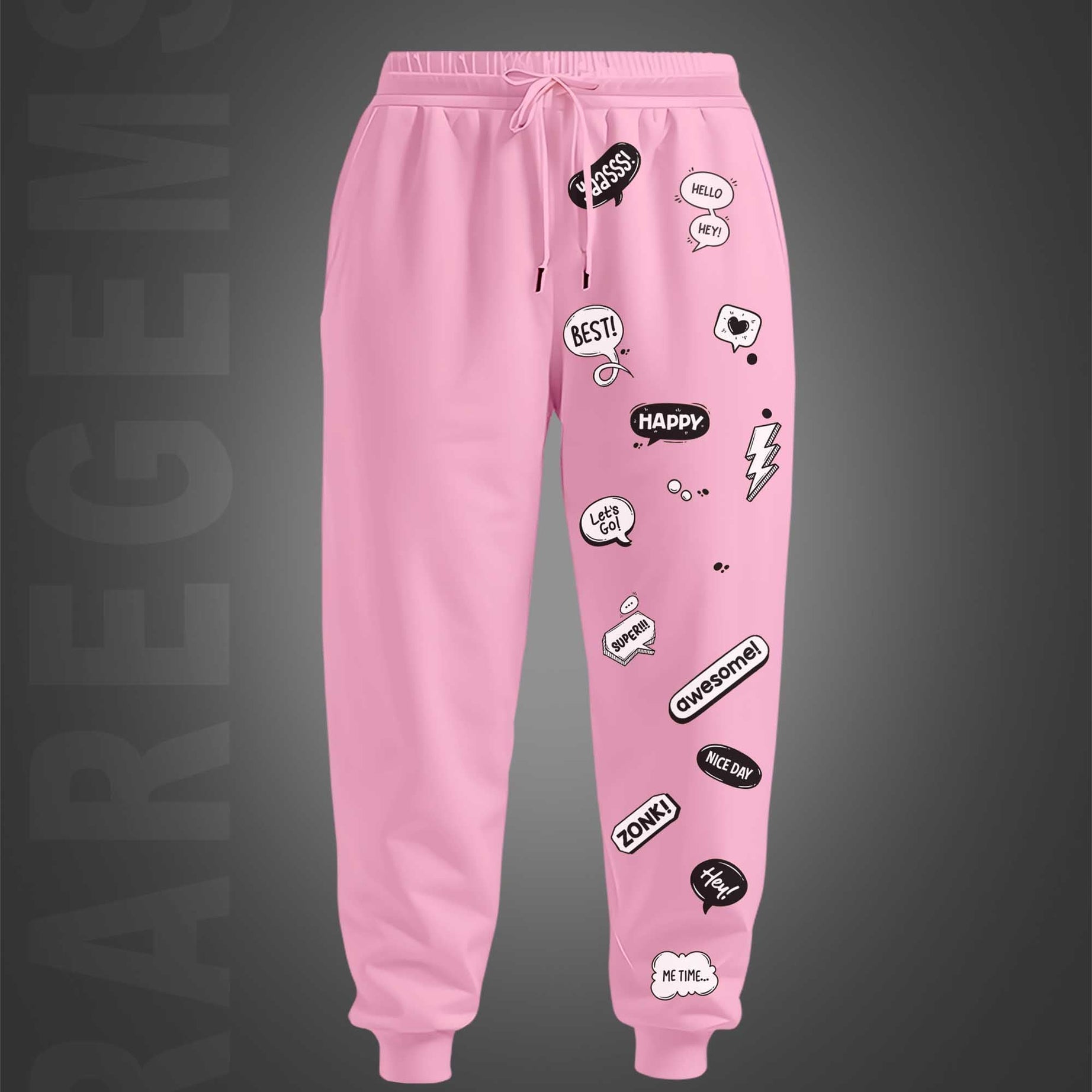 Pink Social Media Slangs Printed Joggers