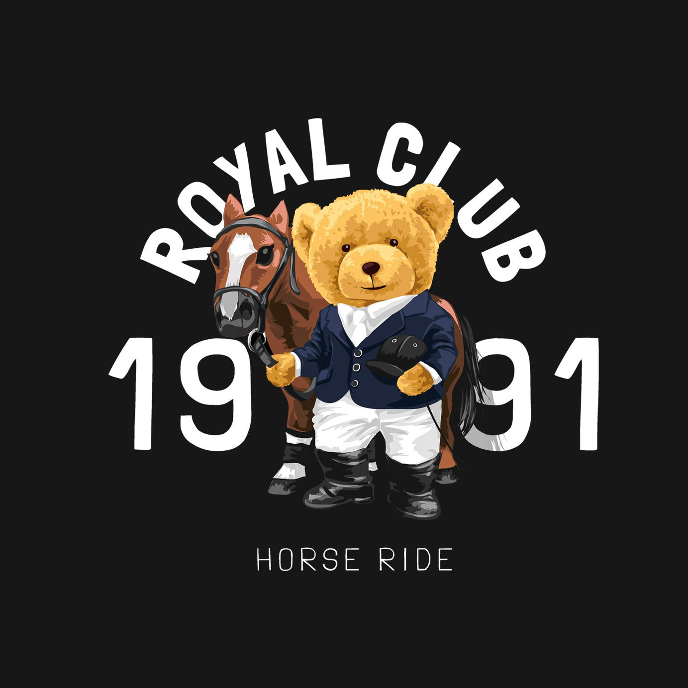 Black Royal Club Teddy With Horse Printed Polo T-Shirt