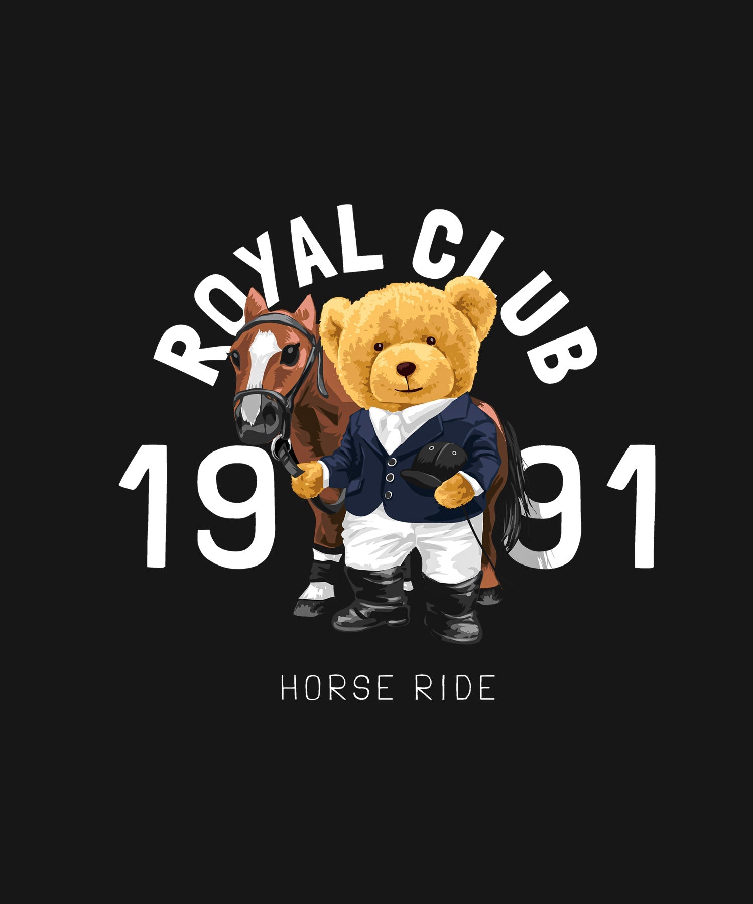 Black Royal Club Teddy With Horse Printed Polo T-Shirt
