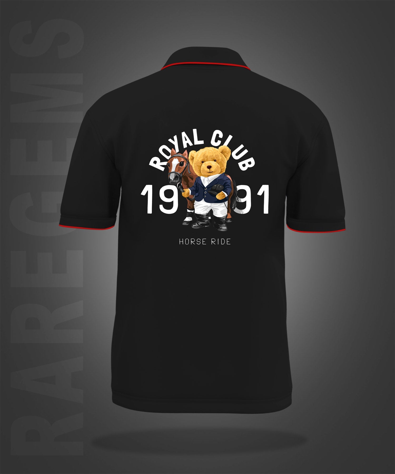 Black Royal Club Teddy With Horse Printed Polo T-Shirt