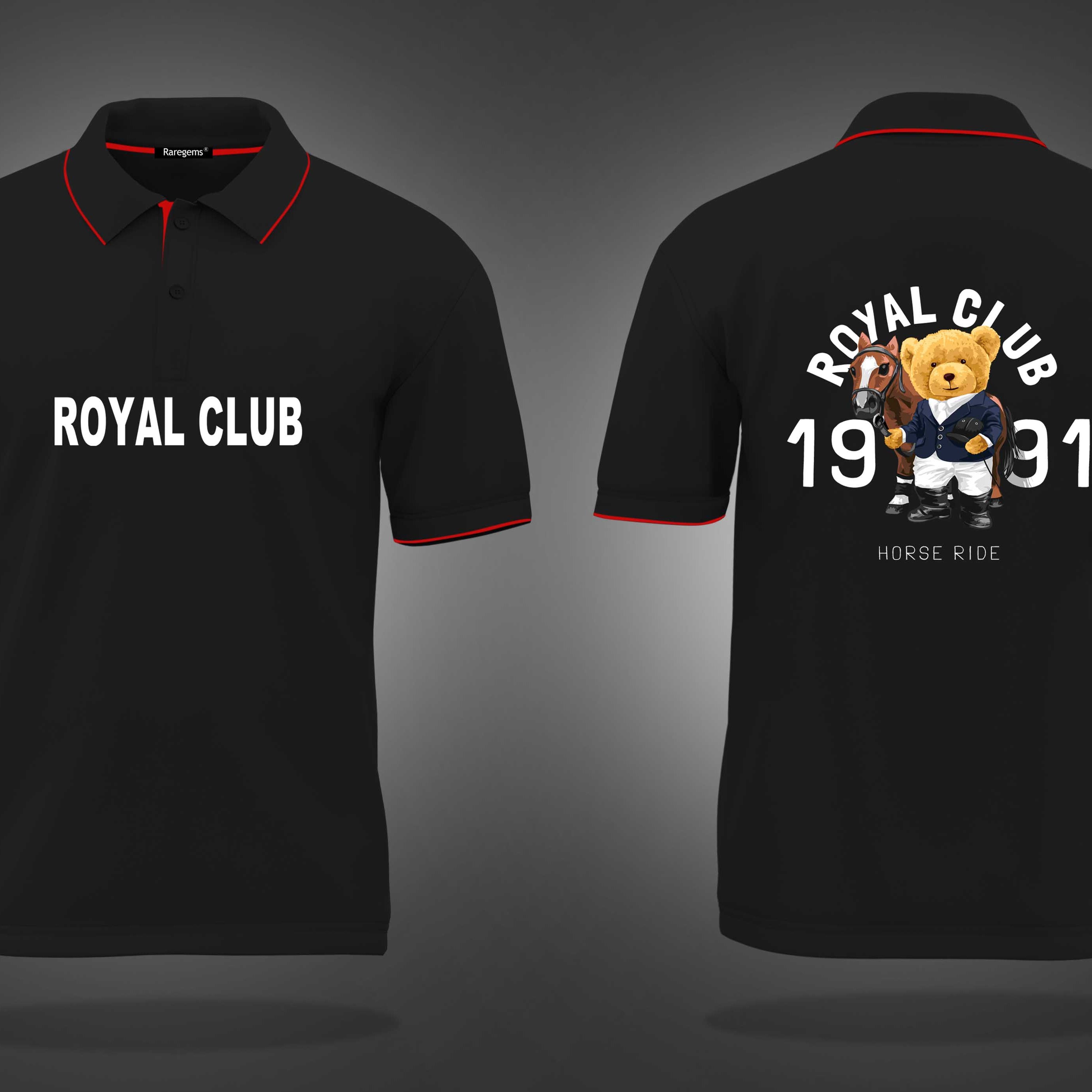 Black Royal Club Teddy With Horse Printed Polo T-Shirt
