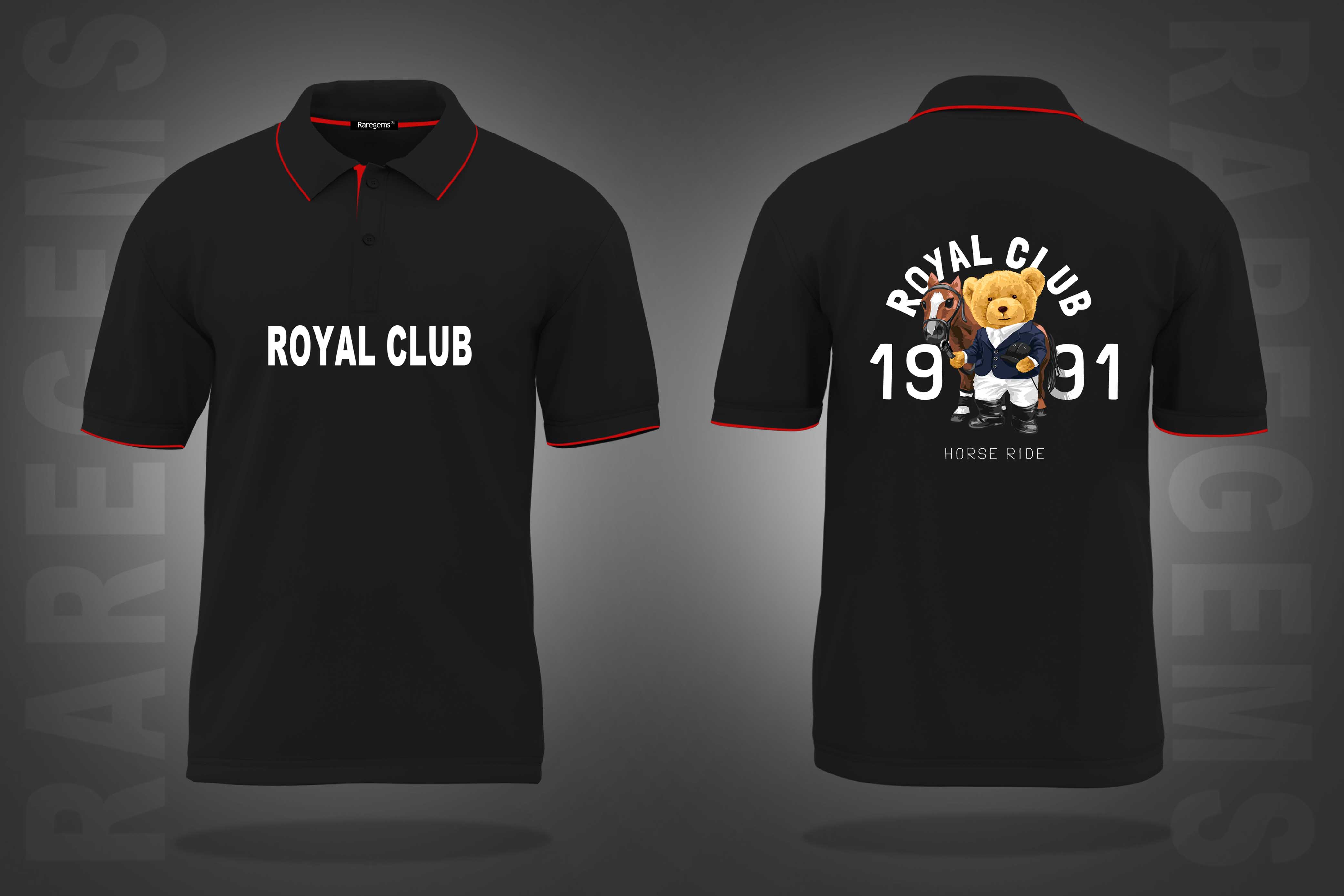 Black Royal Club Teddy With Horse Printed Polo T-Shirt