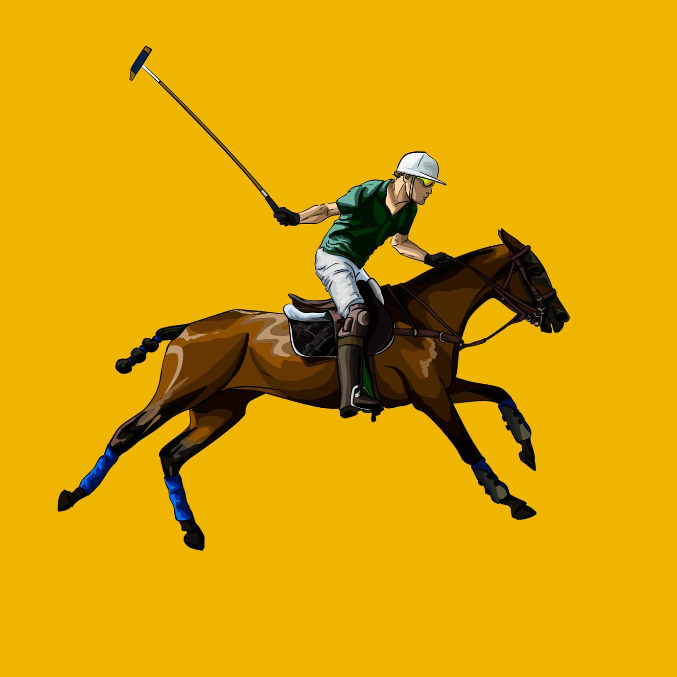 Chrome Yellow Horse Printed Polo T-Shirt