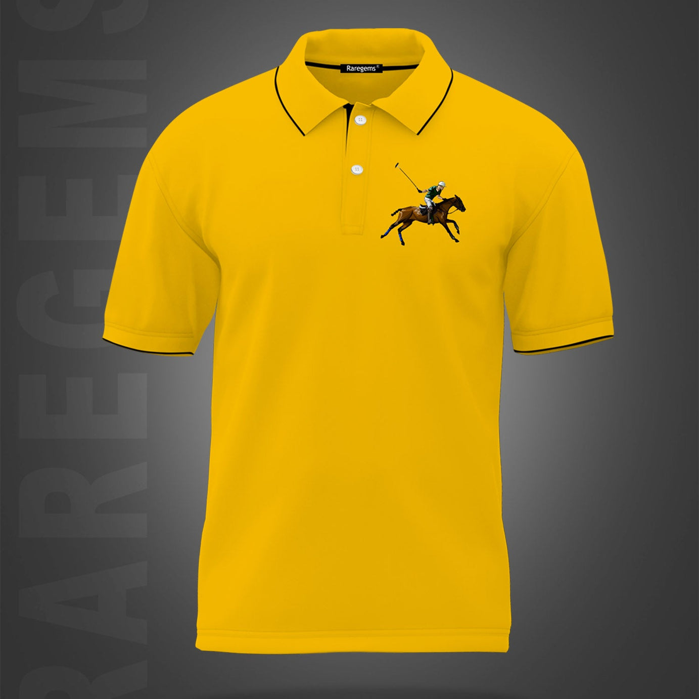 Chrome Yellow Horse Printed Polo T-Shirt