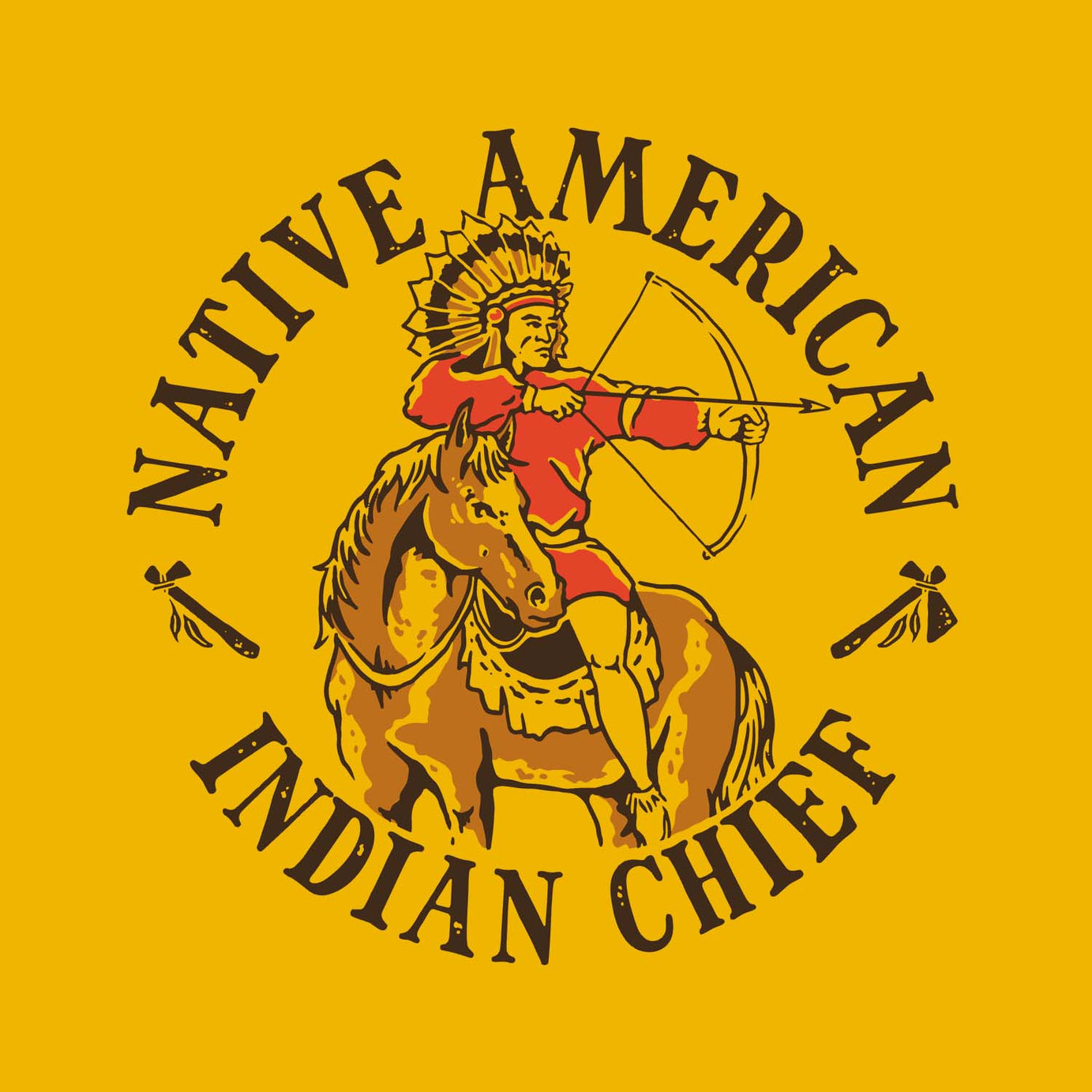 Chrome Yellow Native American Indian Chief Printed Polo T-Shirt