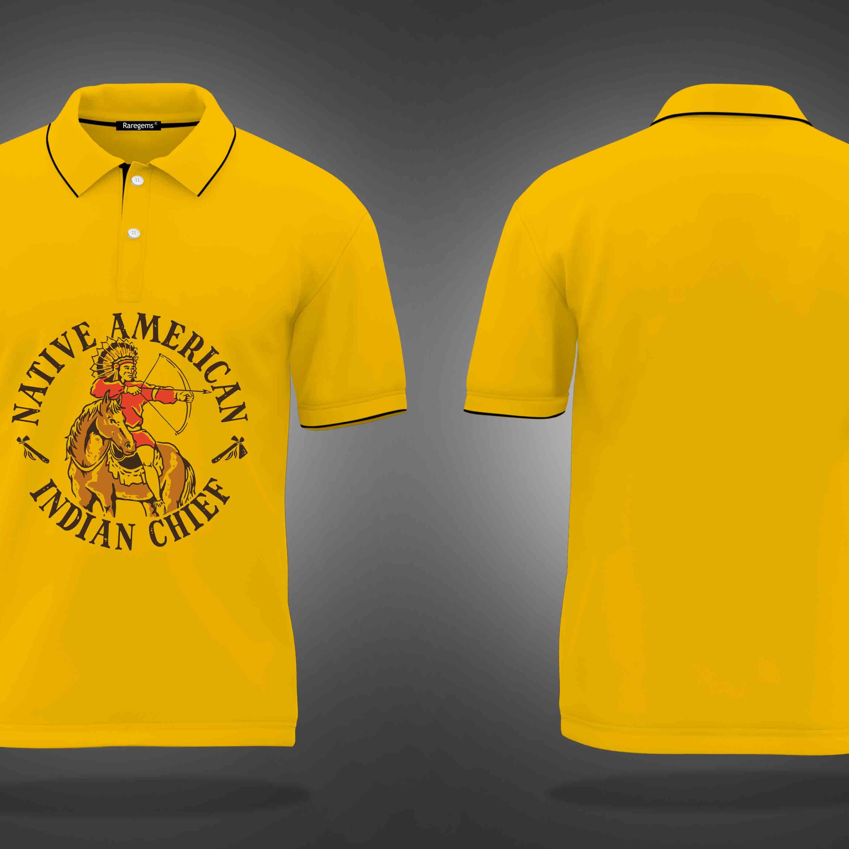 Chrome Yellow Native American Indian Chief Printed Polo T-Shirt