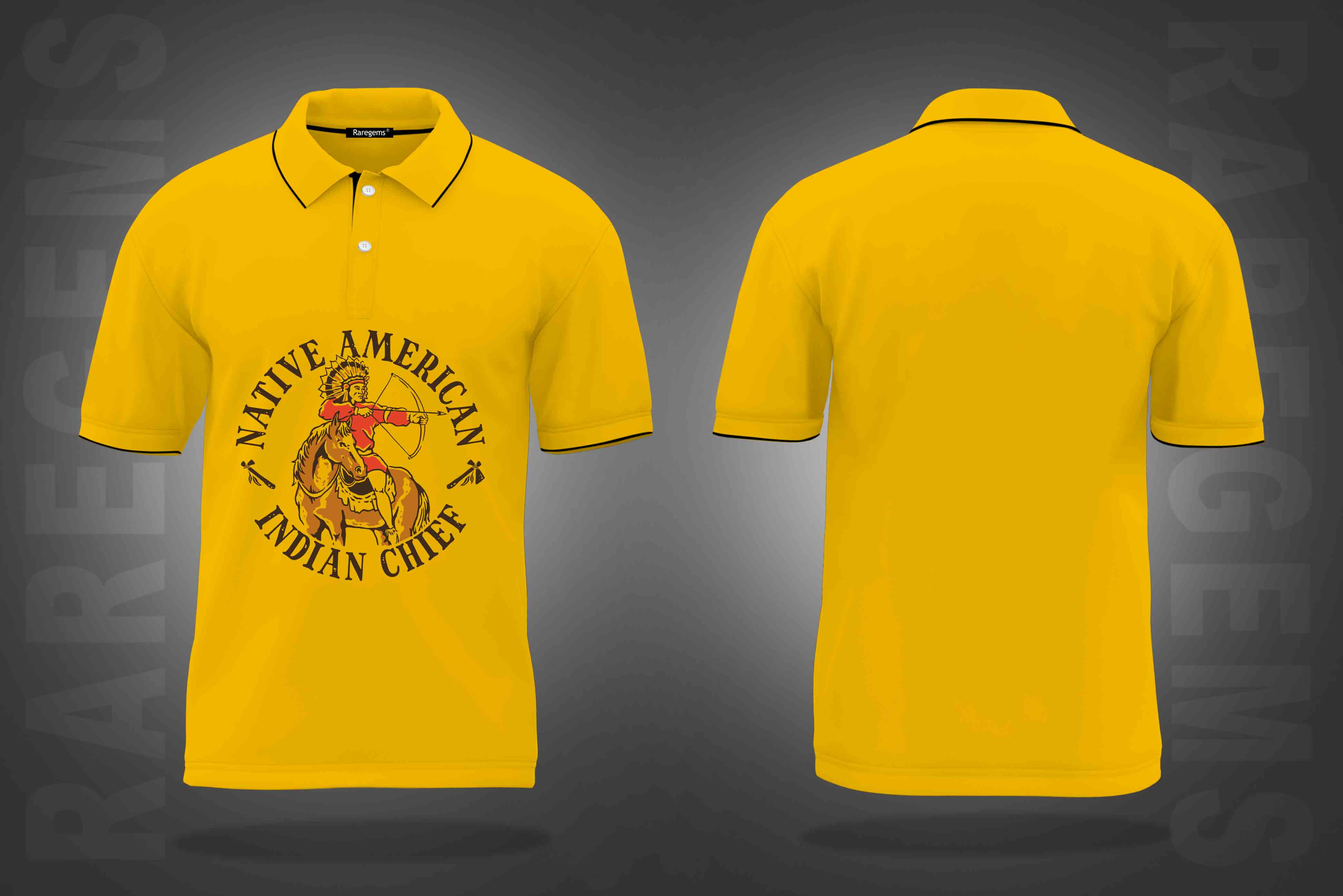 Chrome Yellow Native American Indian Chief Printed Polo T-Shirt