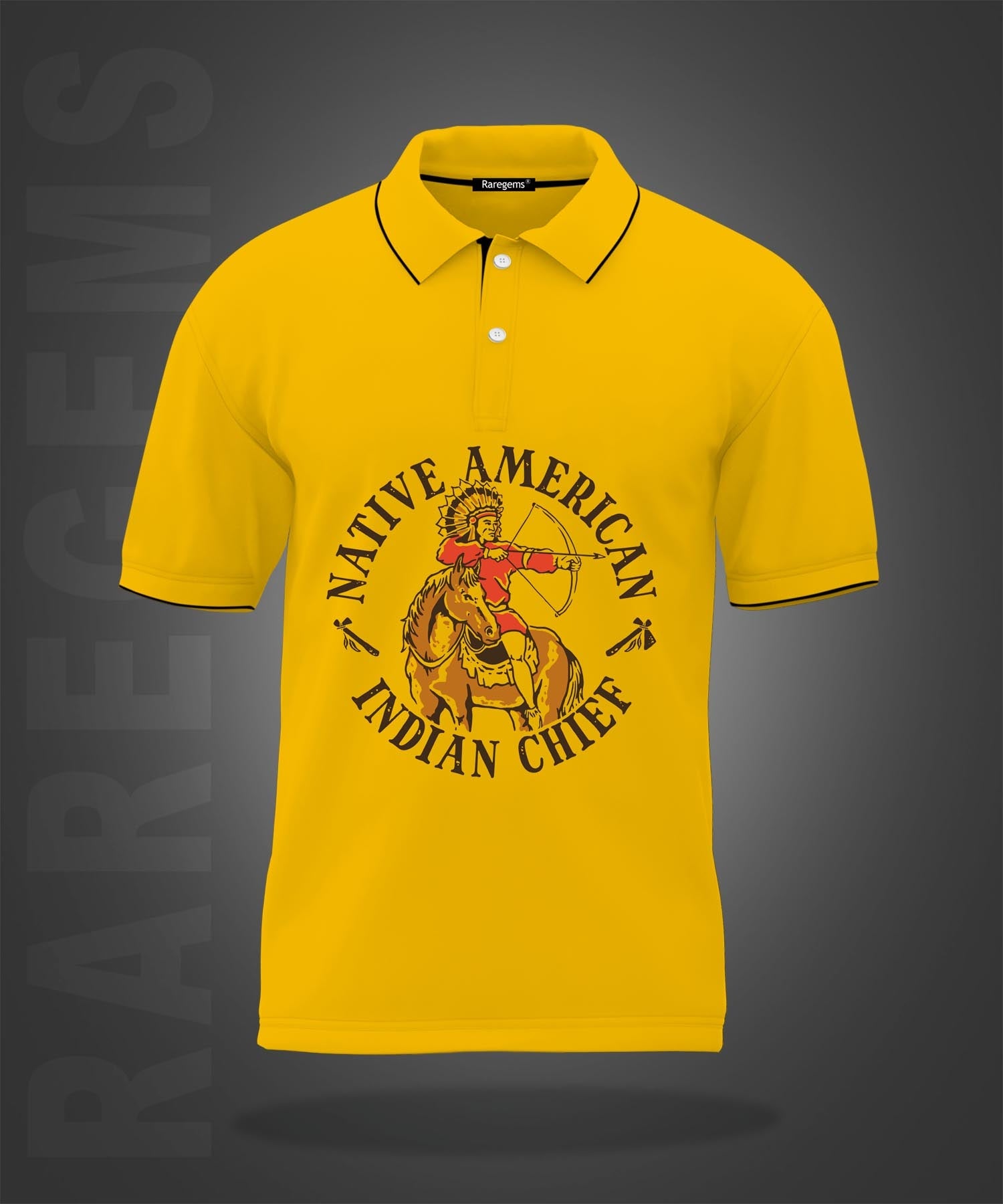 Chrome Yellow Native American Indian Chief Printed Polo T-Shirt