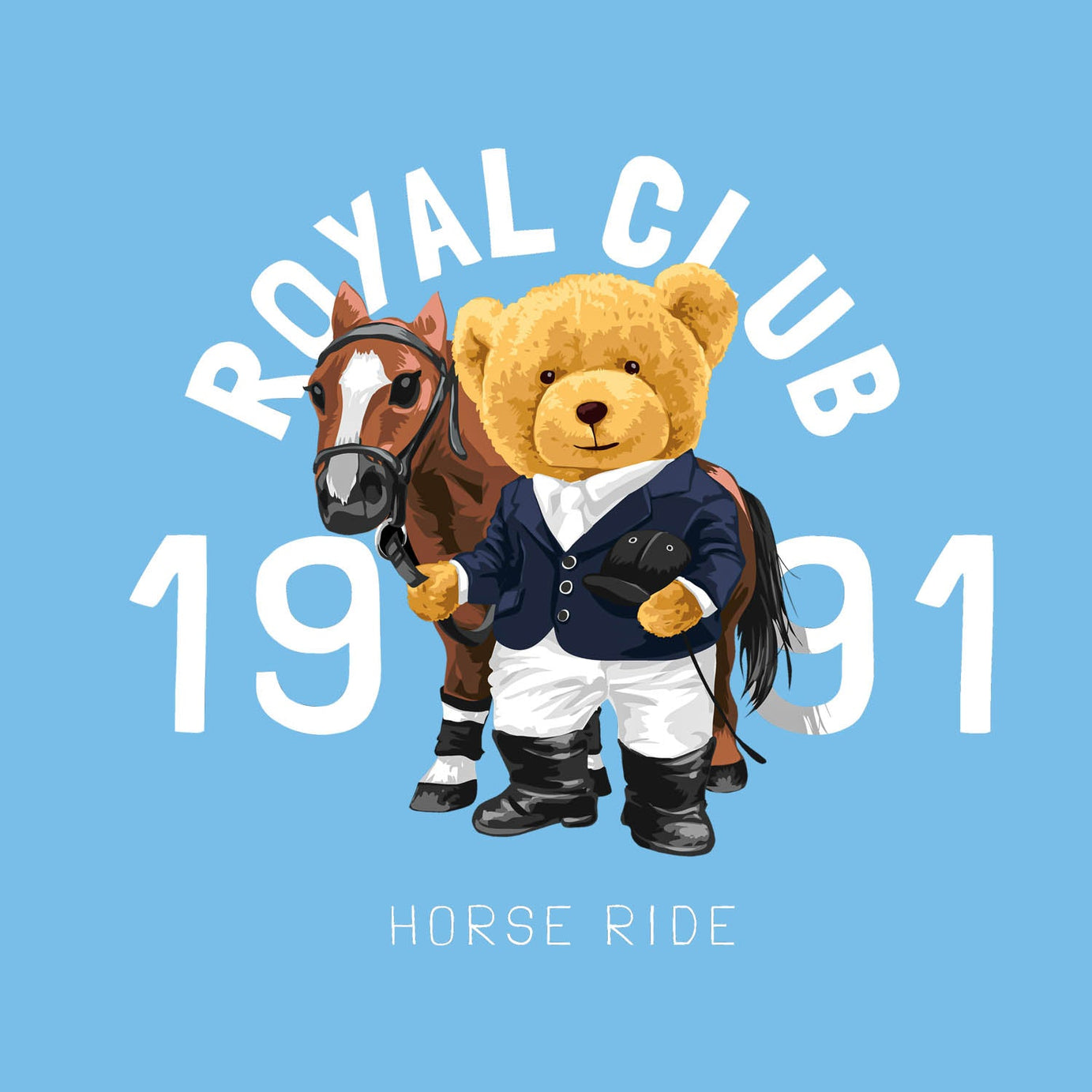 Sky Blue Royal Club Teddy With Horse Printed Polo T-Shirt