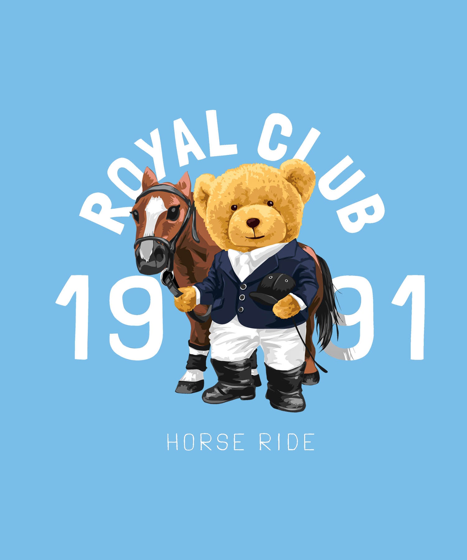 Sky Blue Royal Club Teddy With Horse Printed Polo T-Shirt