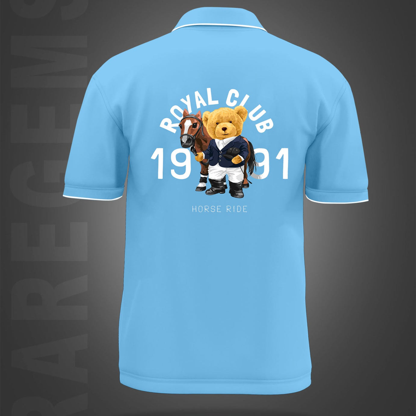 Sky Blue Royal Club Teddy With Horse Printed Polo T-Shirt