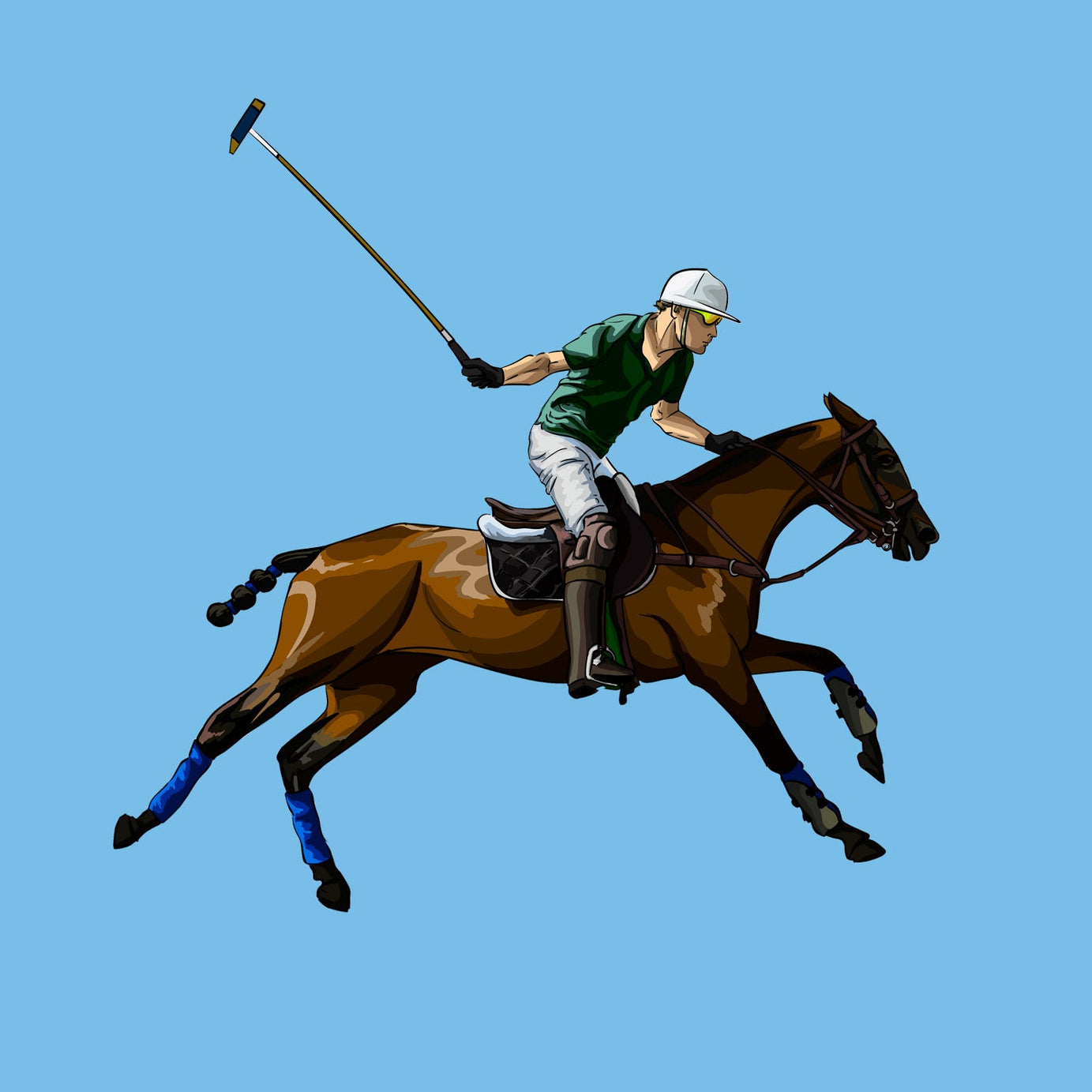 Sky Blue Polo Player Printed Polo T-Shirt