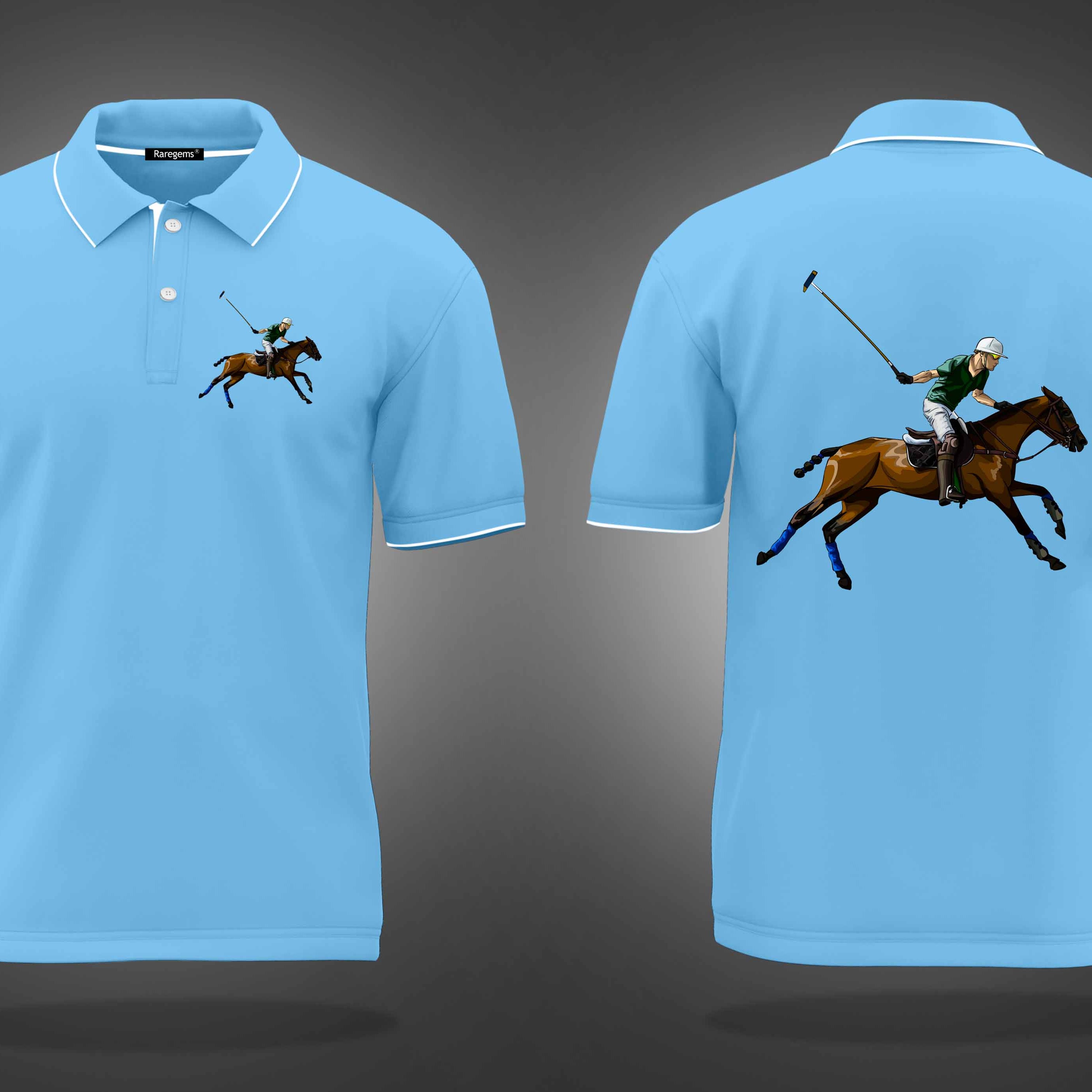 Sky Blue Polo Player Printed Polo T-Shirt