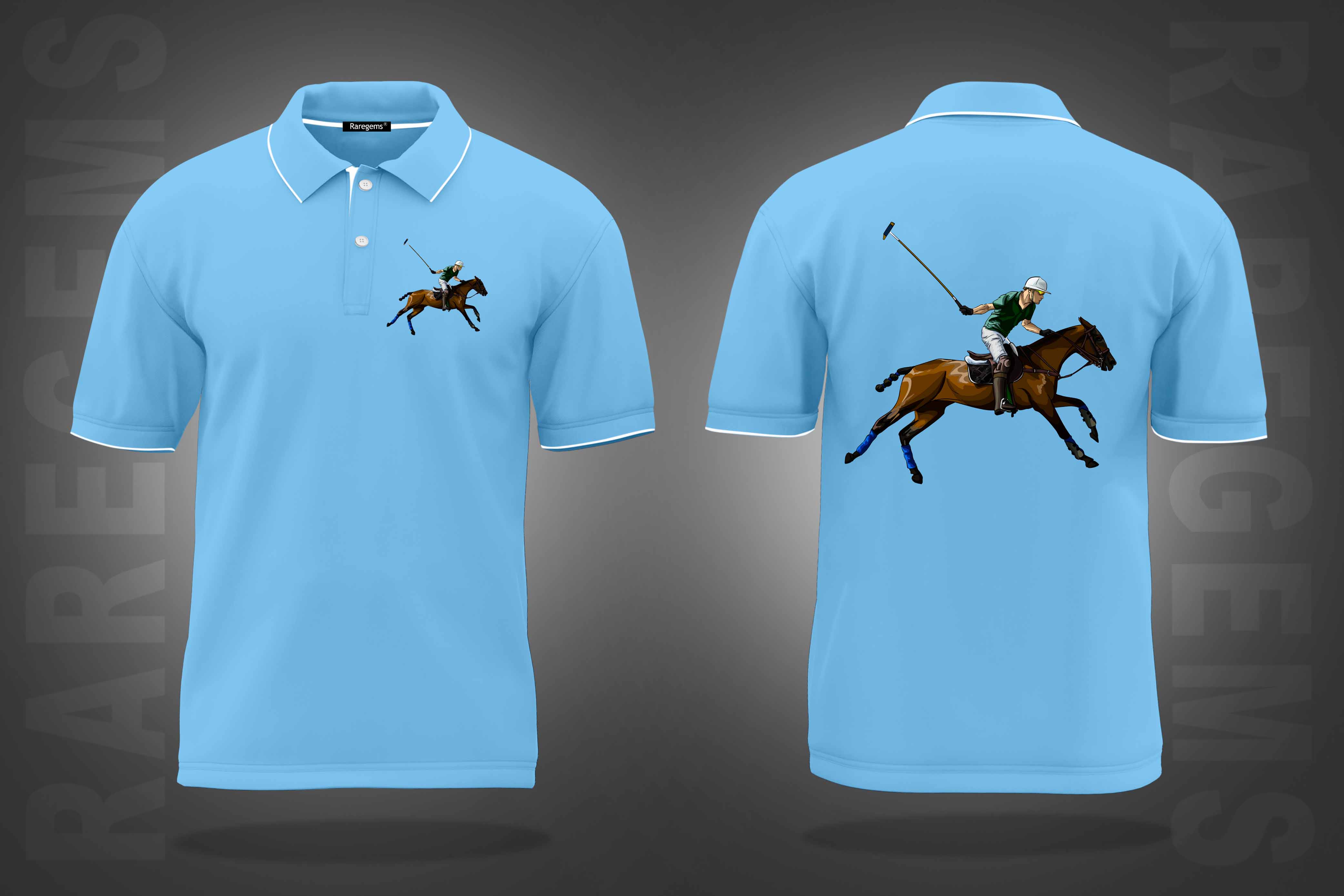 Sky Blue Polo Player Printed Polo T-Shirt