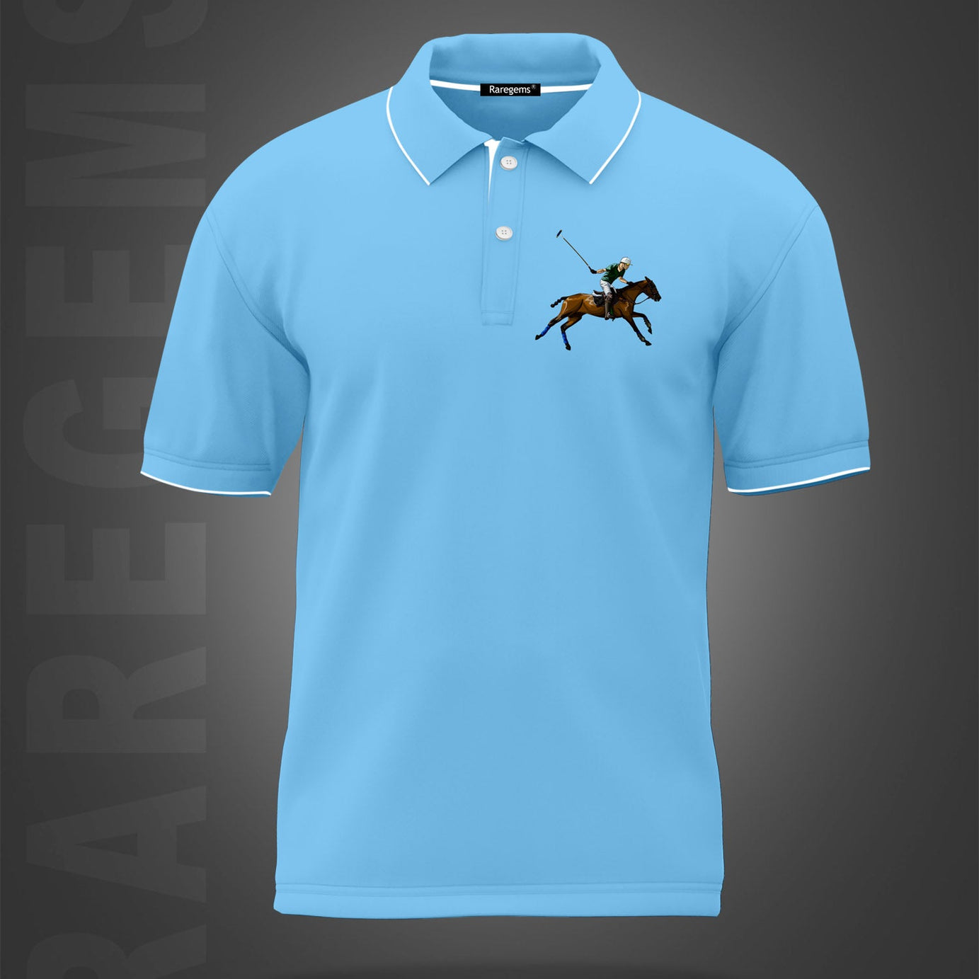Sky Blue Polo Player Printed Polo T-Shirt