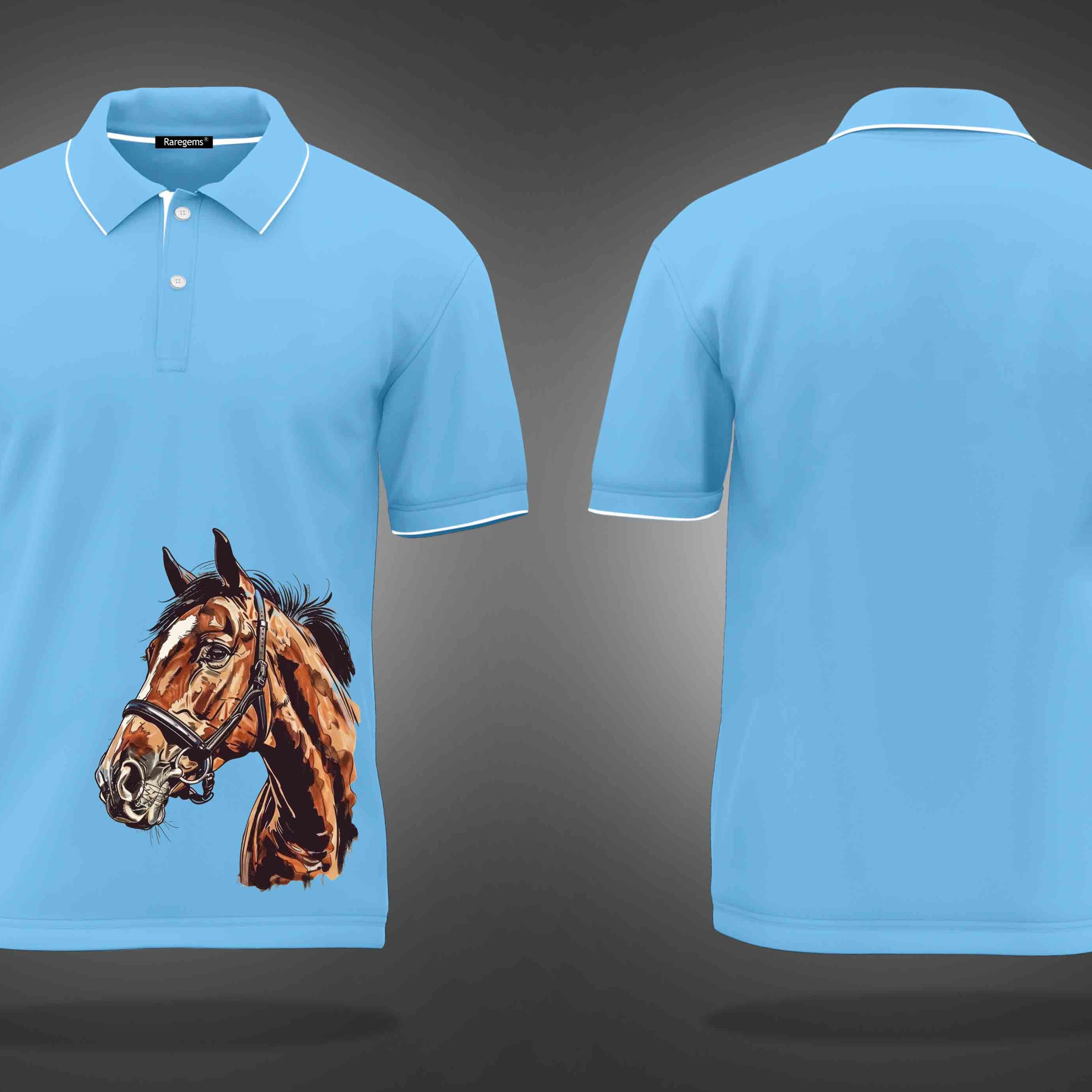 Sky Blue Horse Printed Polo T-Shirt