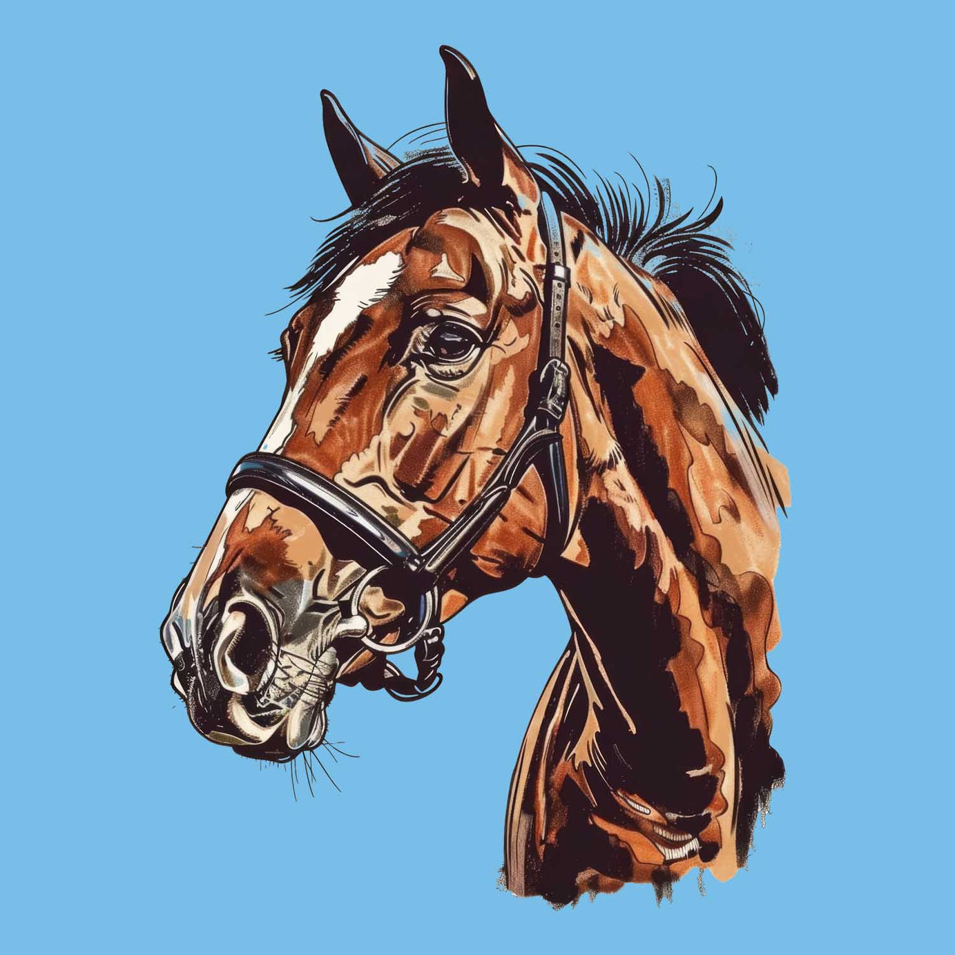 Sky Blue Horse Printed Polo T-Shirt