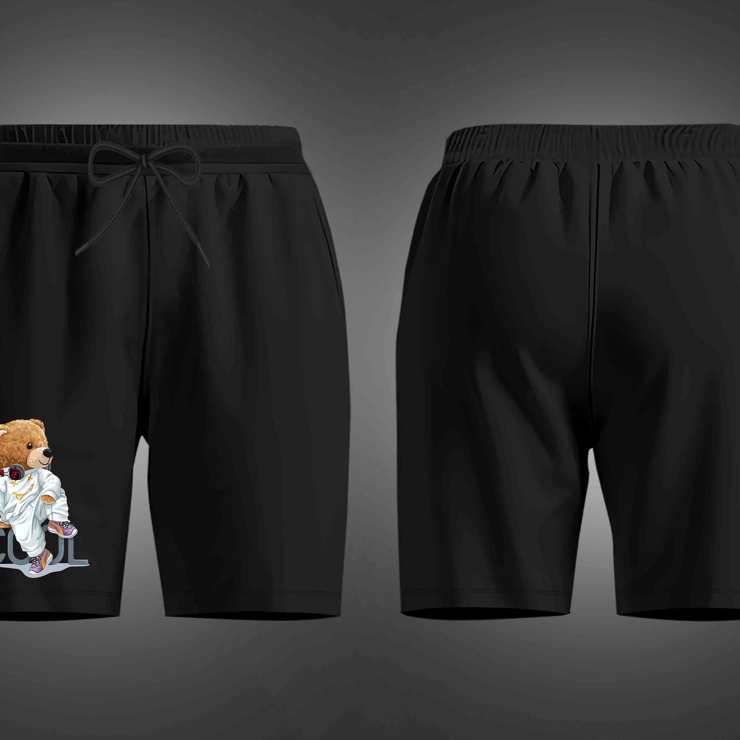 Black Cool And Modern Teddy Printed Shorts
