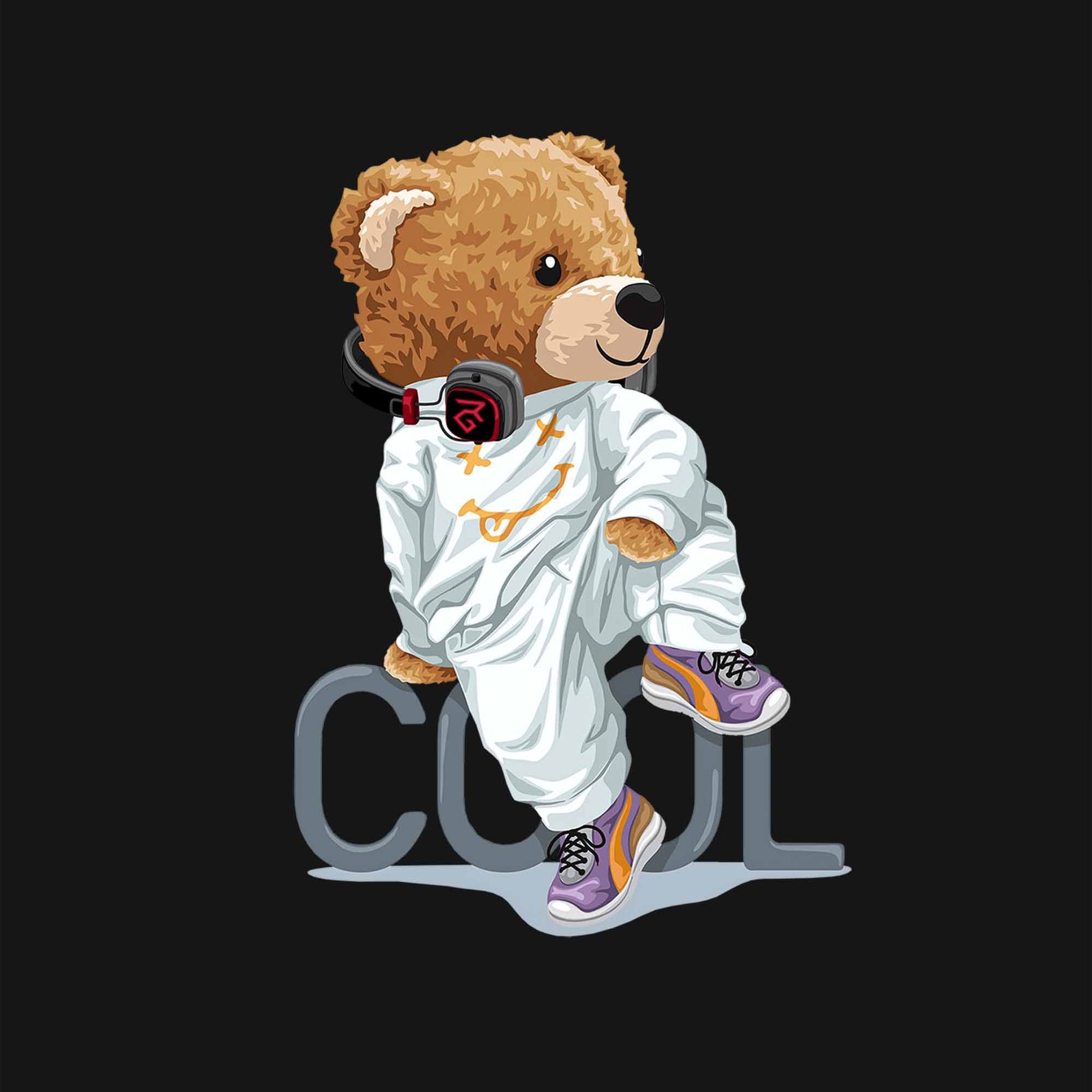 Black Cool And Modern Teddy Printed Shorts