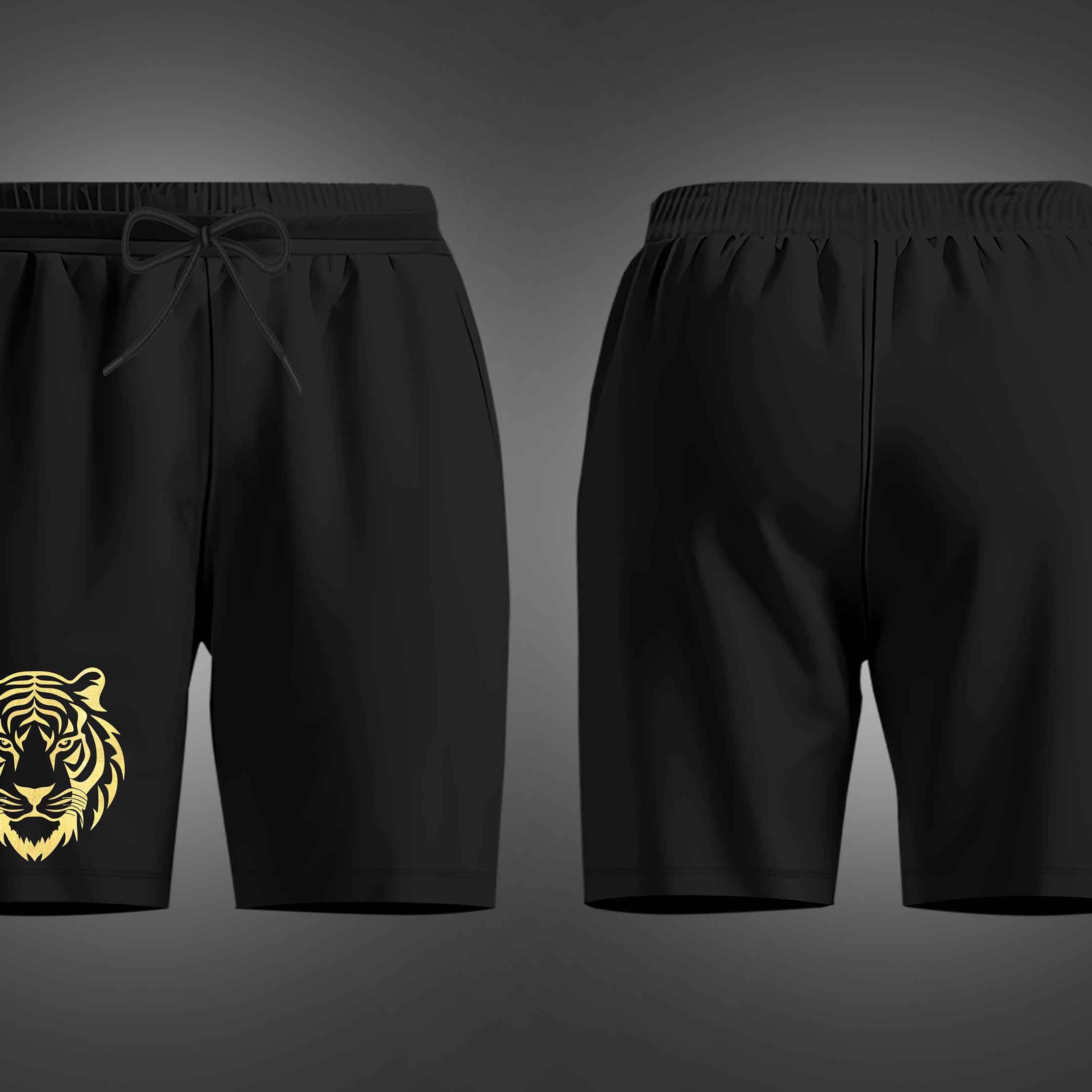 Black Golden Vinyl Tiger Printed Shorts