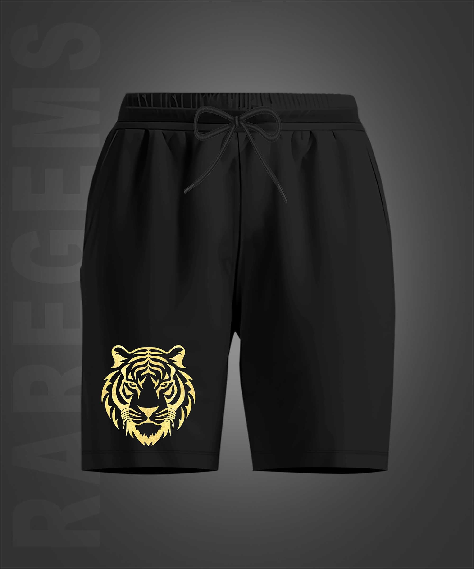 Black Golden Vinyl Tiger Printed Shorts