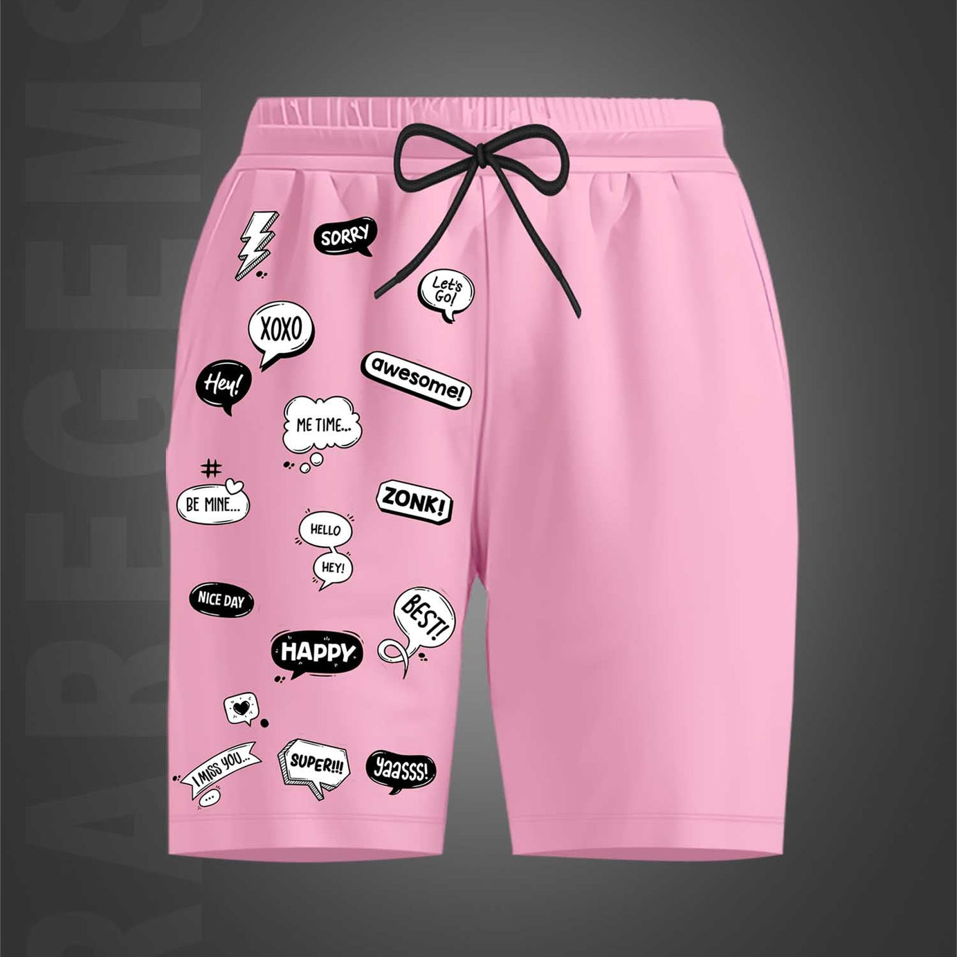 Pink Social Media Slangs Printed Shorts