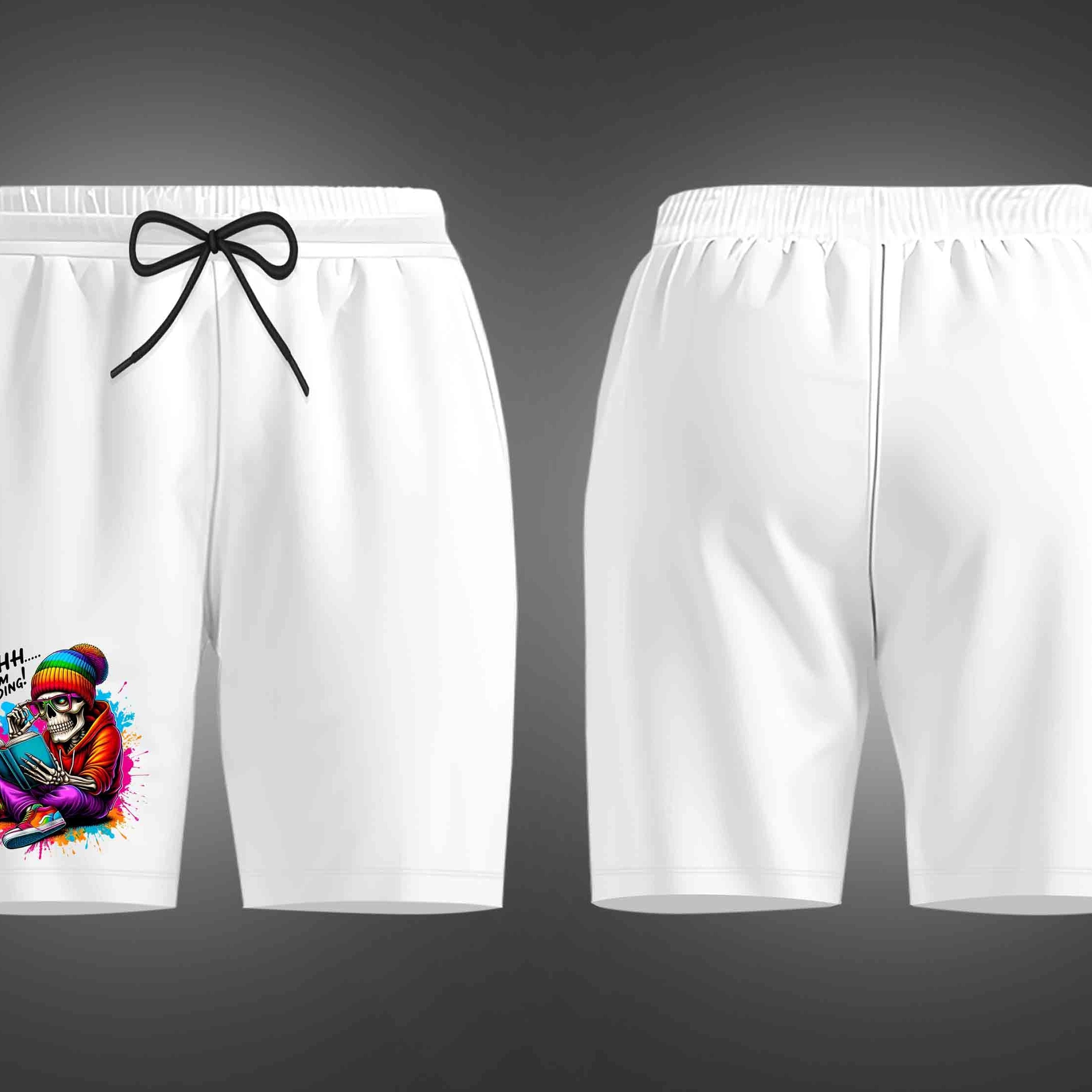 White Skeleton Reader Printed Shorts