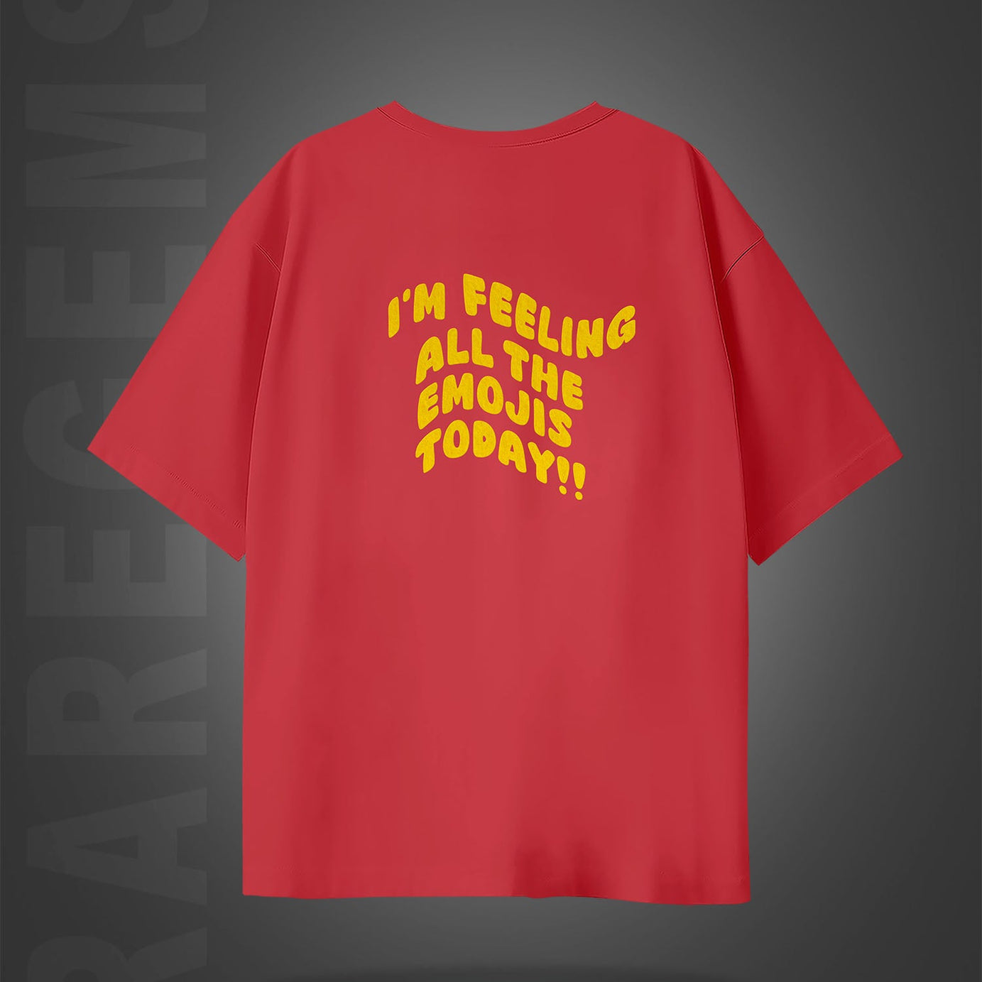 Imperial Red Half Sleeves Emojis Printed Oversized T-Shirt
