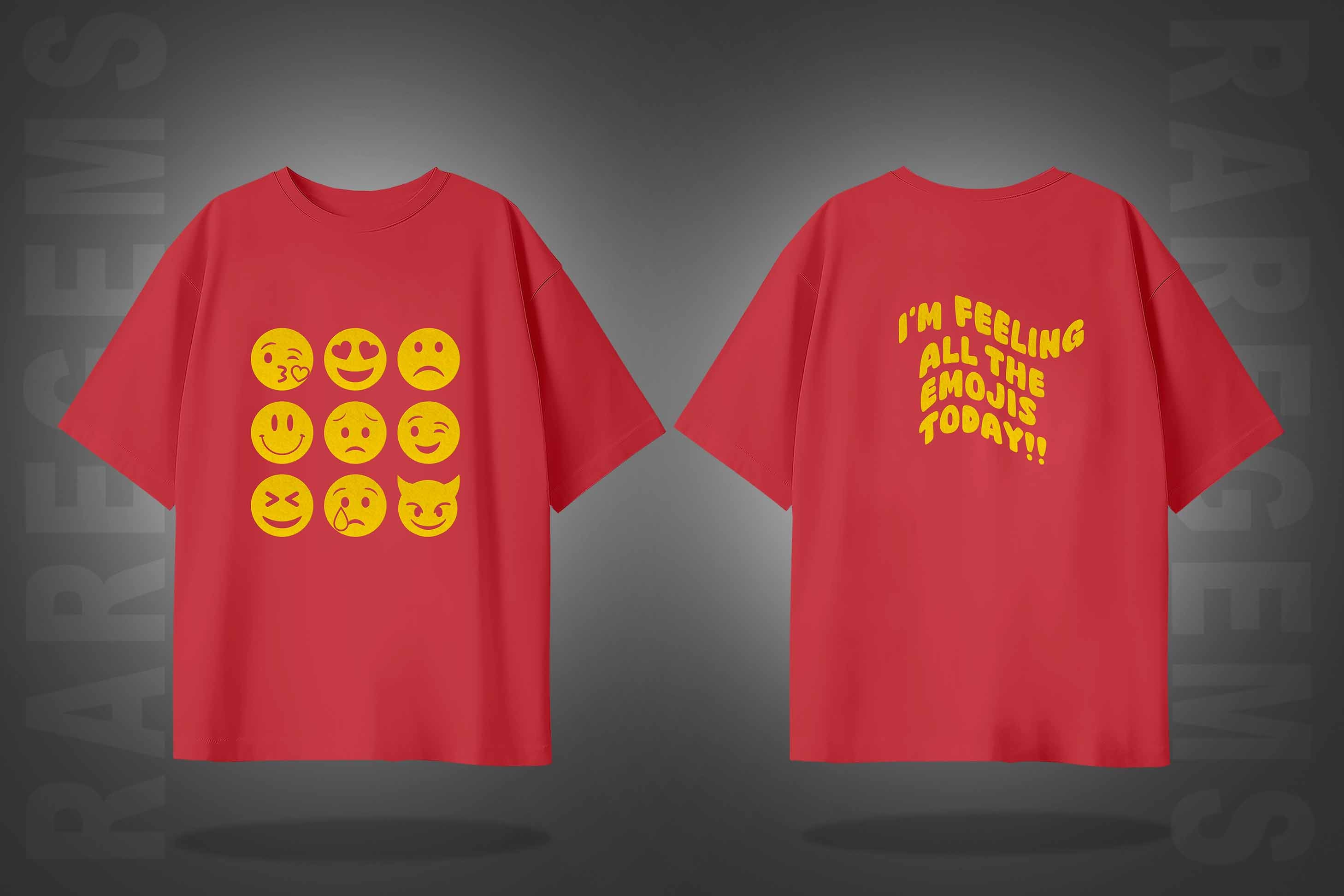 Imperial Red Half Sleeves Emojis Printed Oversized T-Shirt