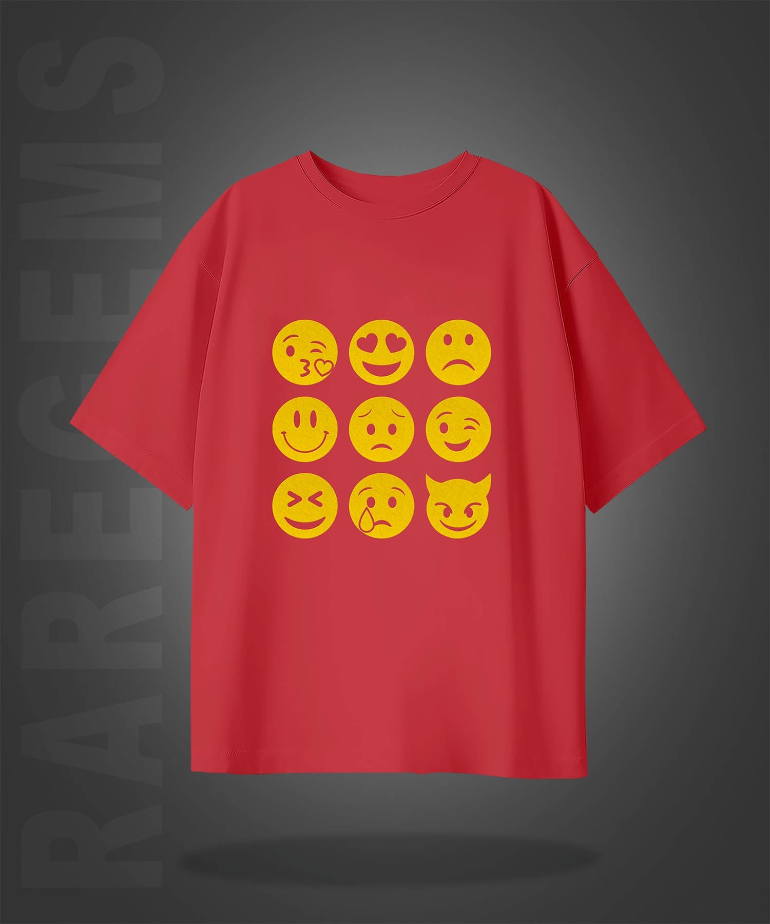 Imperial Red Half Sleeves Emojis Printed Oversized T-Shirt