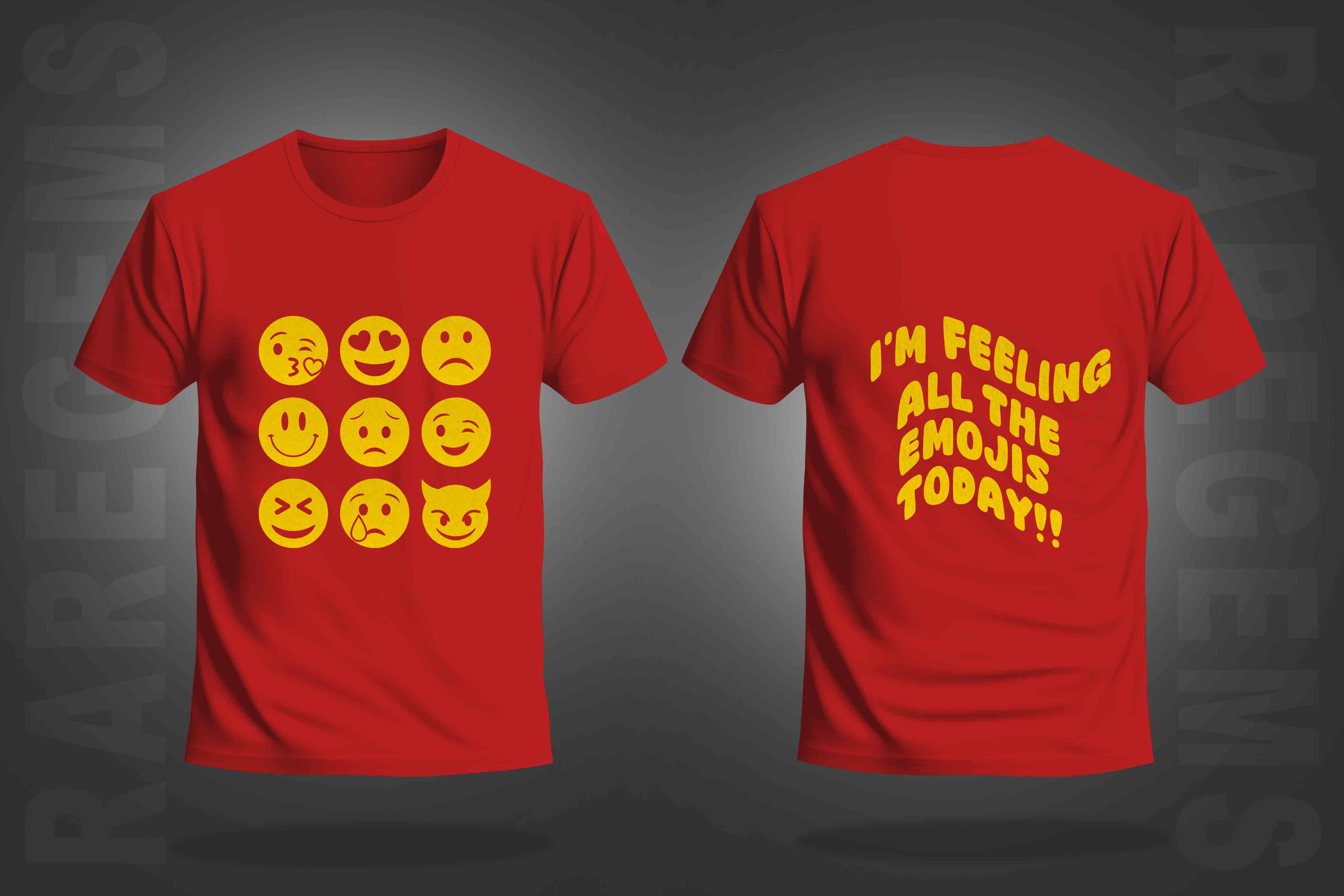 Red Round Neck Half Sleeve Emojis Printed Regular T-Shirt