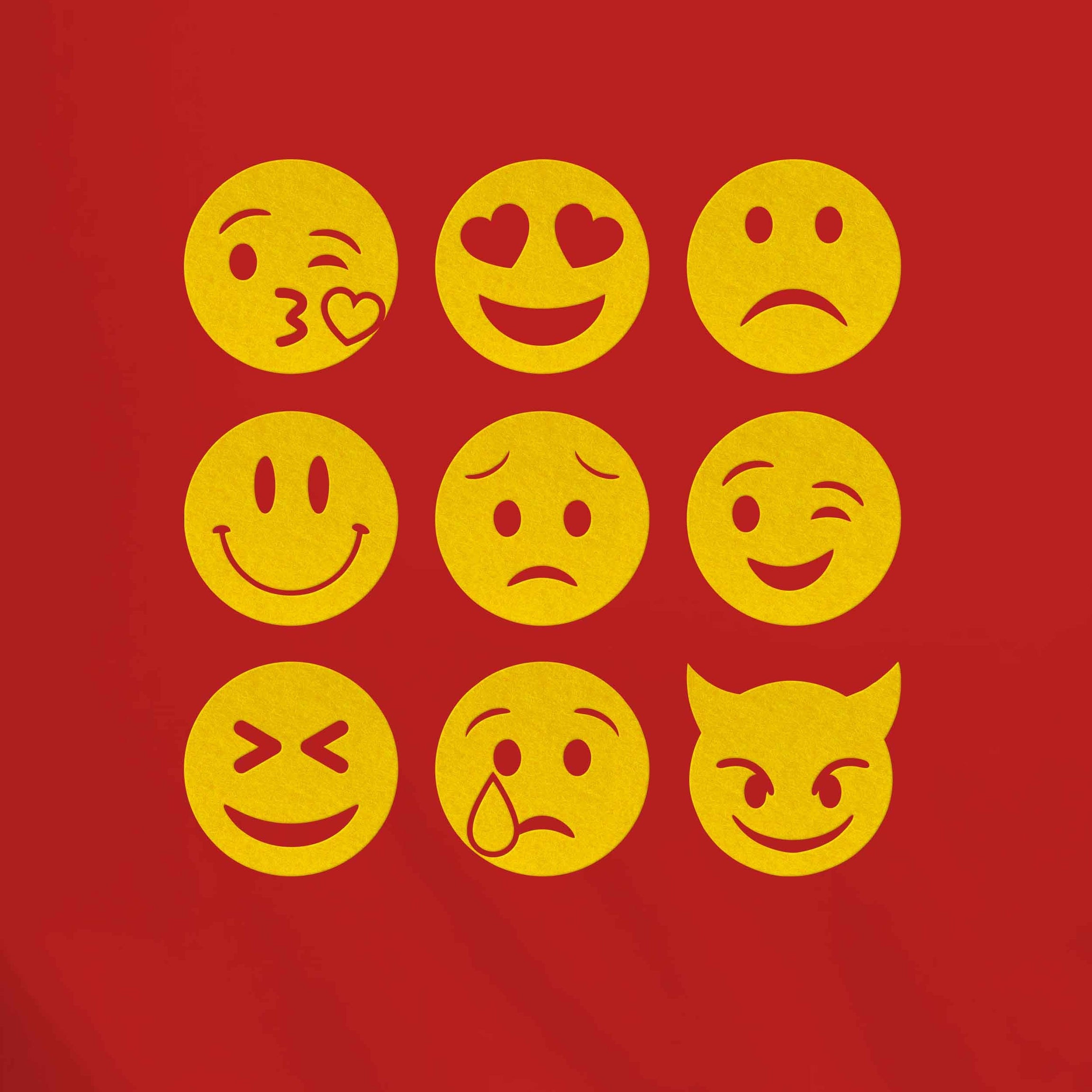 Red Round Neck Half Sleeve Emojis Printed Regular T-Shirt