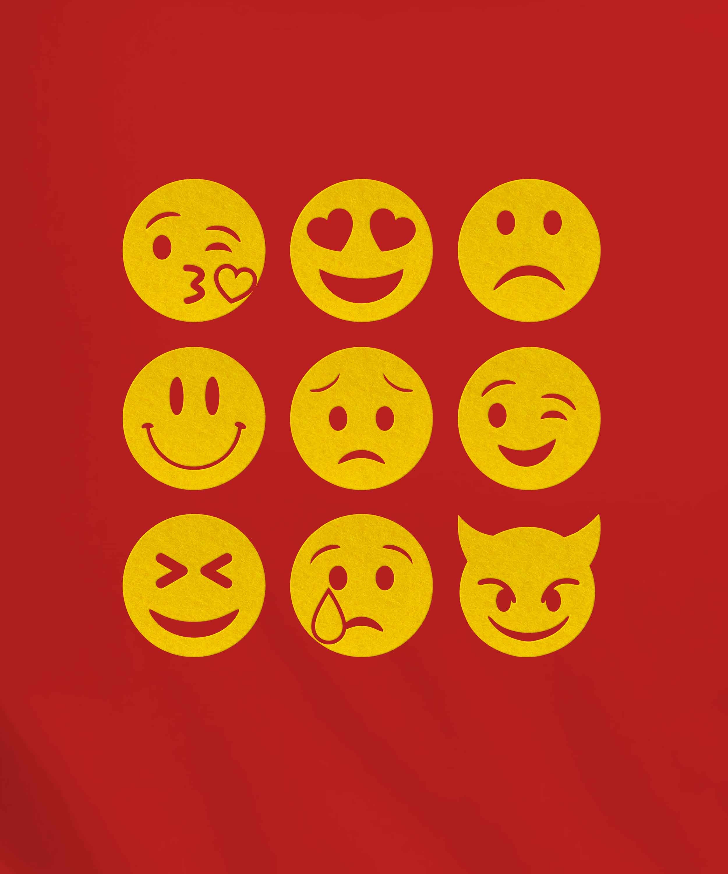 Red Round Neck Half Sleeve Emojis Printed Regular T-Shirt