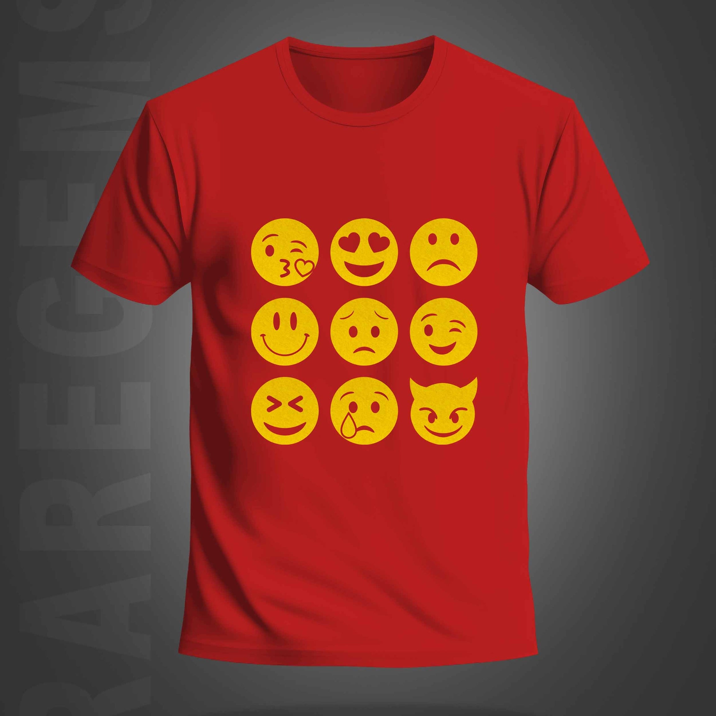 Red Round Neck Half Sleeve Emojis Printed Regular T-Shirt