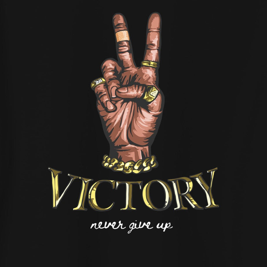 Black Half Sleeves Victory Never Give Up Printed Oversized T-Shirt