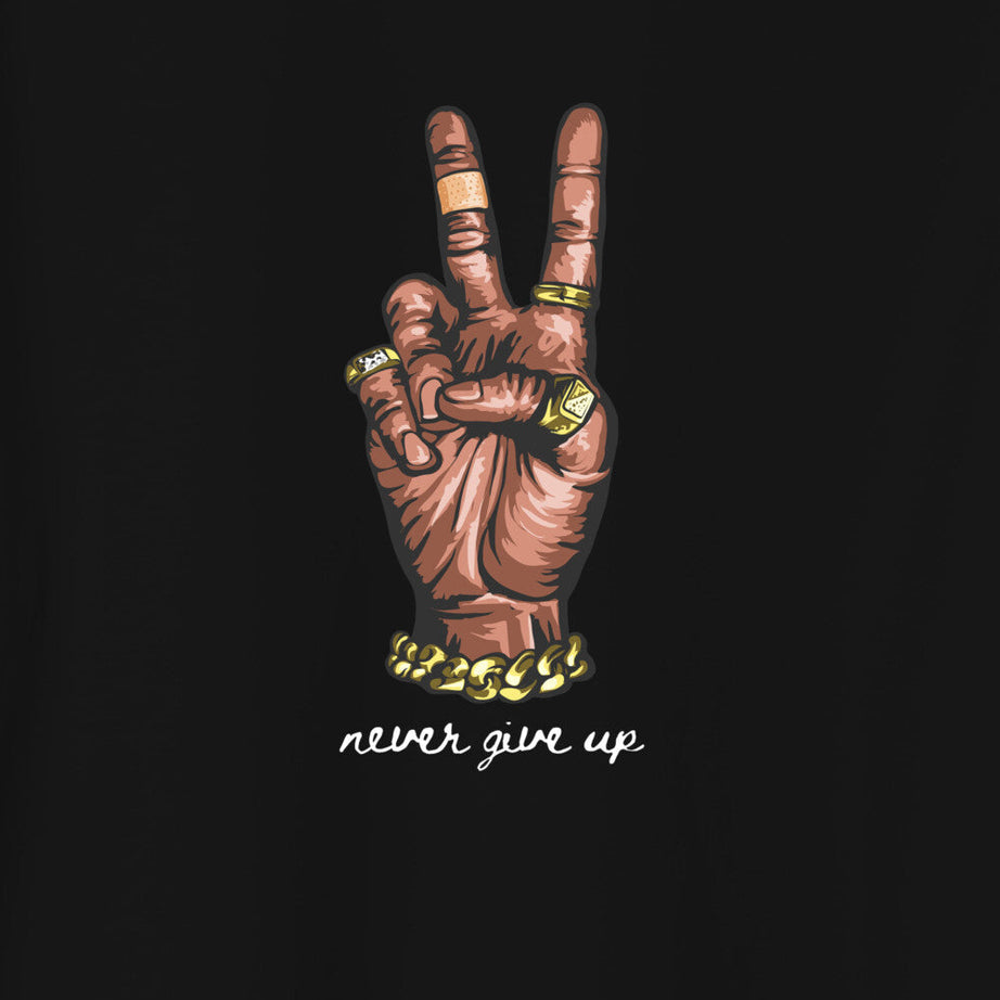 Black Half Sleeves Victory Never Give Up Printed Oversized T-Shirt