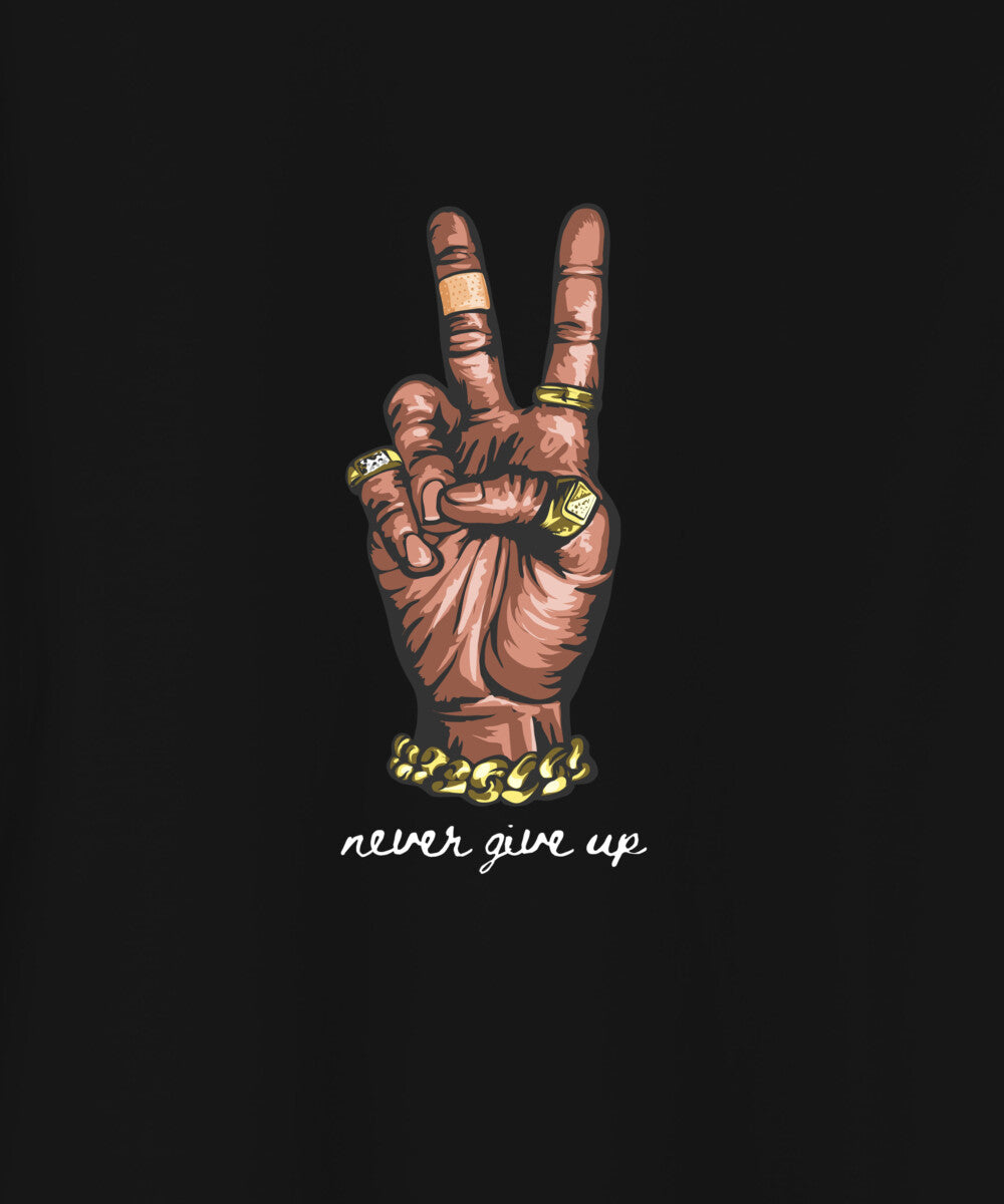 Black Half Sleeves Victory Never Give Up Printed Oversized T-Shirt
