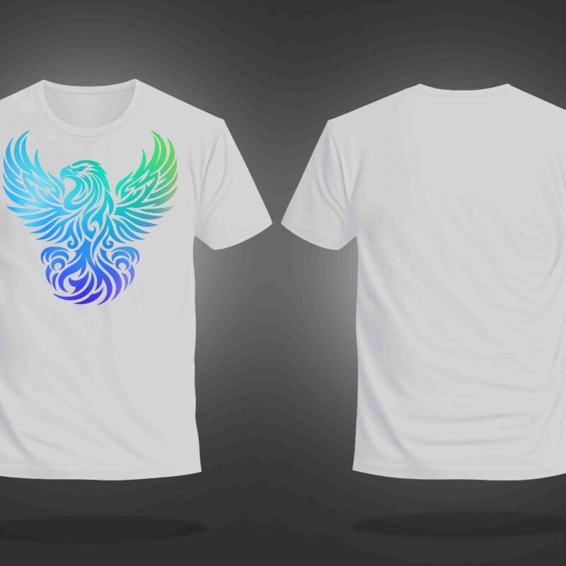 White Half Sleeve Round Neck Rainbow Foil Phoenix Printed Regular T-Shirt