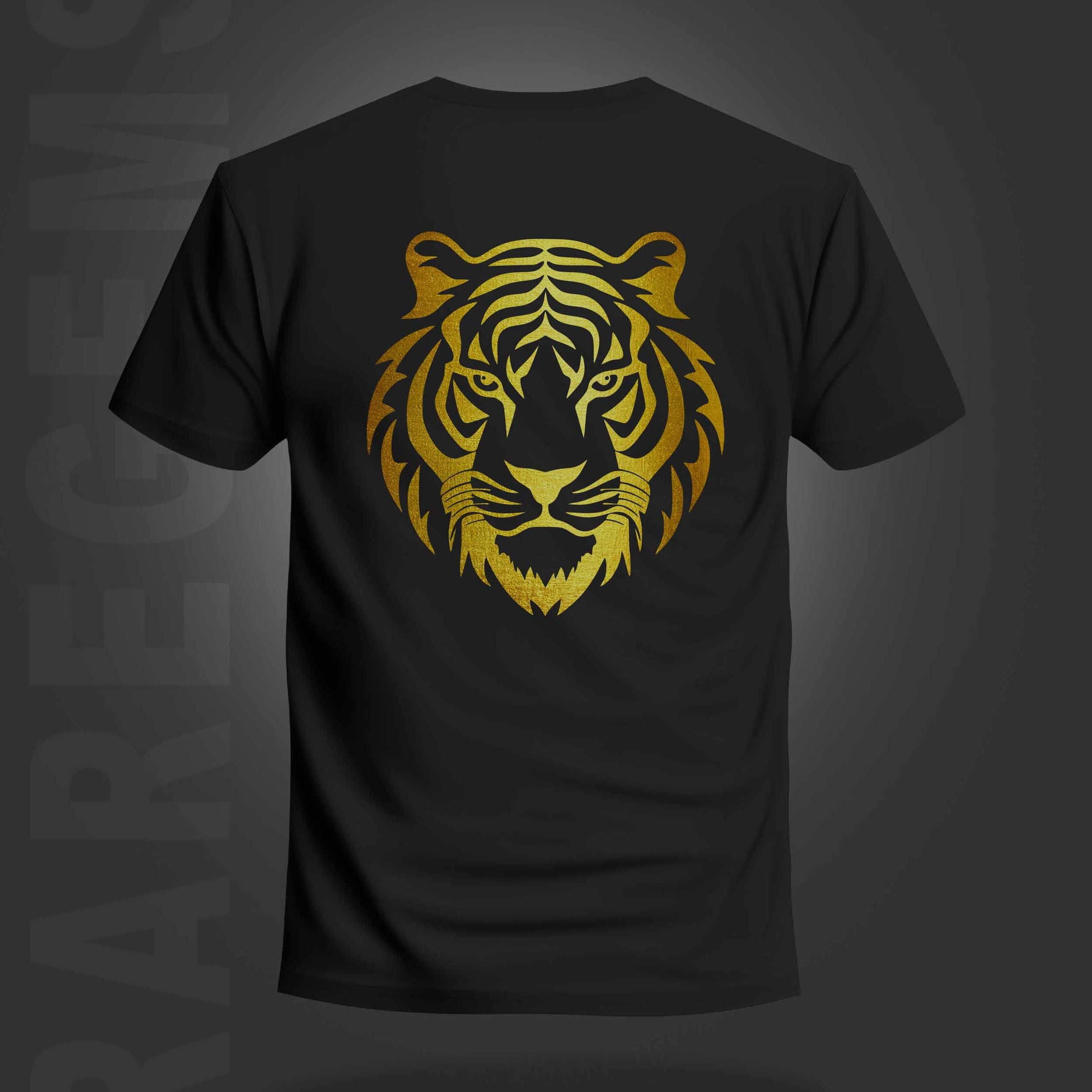 Black Round Neck Half Sleeves Golden Foil Fearless Tiger Printed Regular T-Shirt