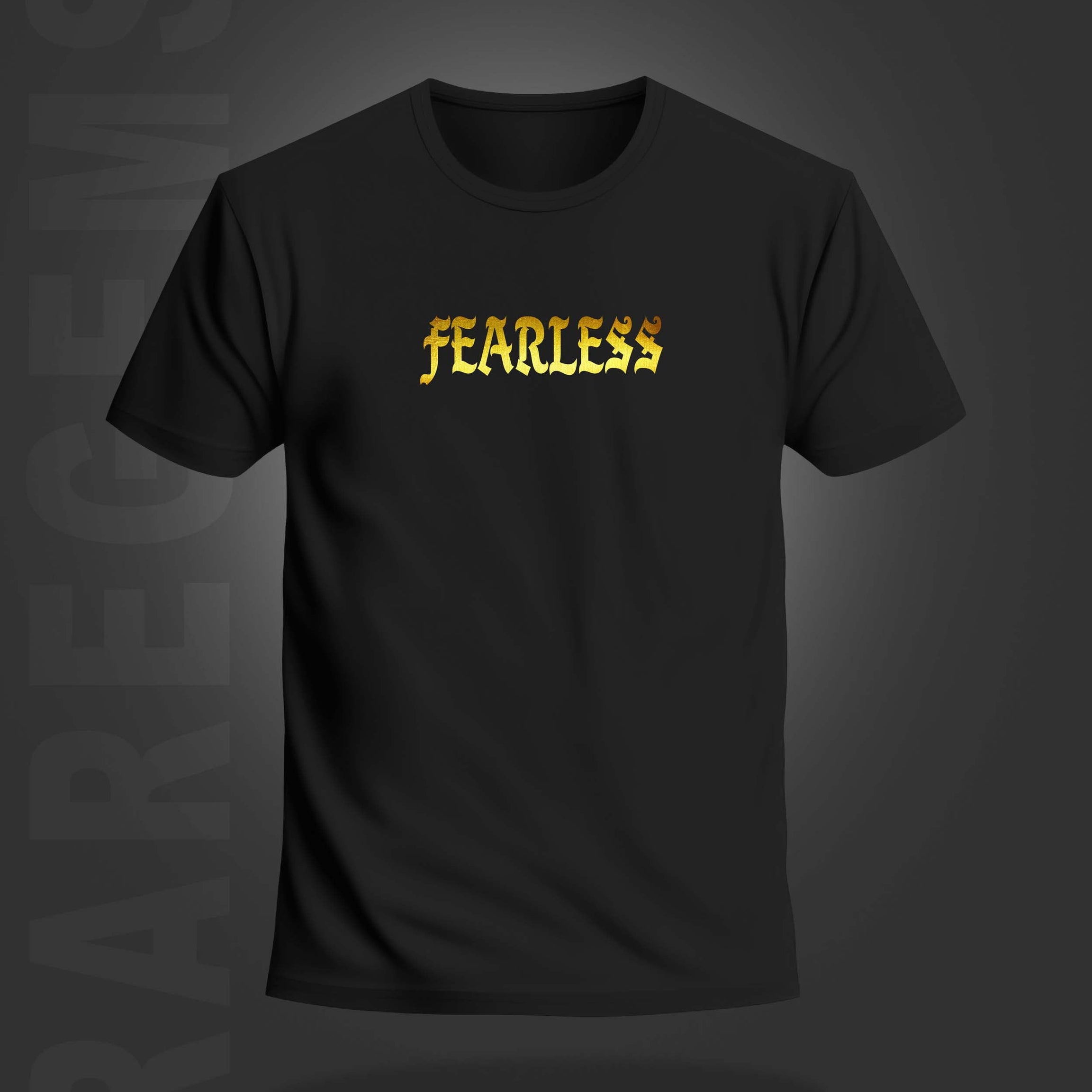 Black Round Neck Half Sleeves Golden Foil Fearless Tiger Printed Regular T-Shirt