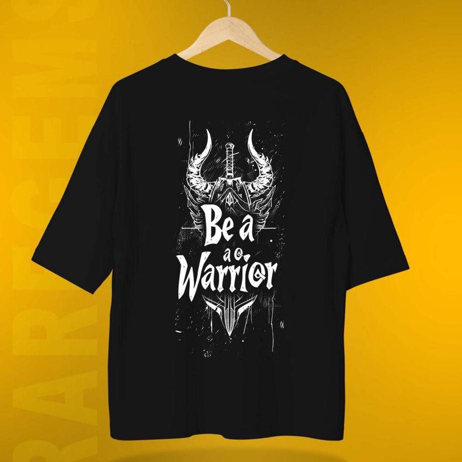 Black Half Sleeves Be A Warrior Printed Oversized T-Shirt
