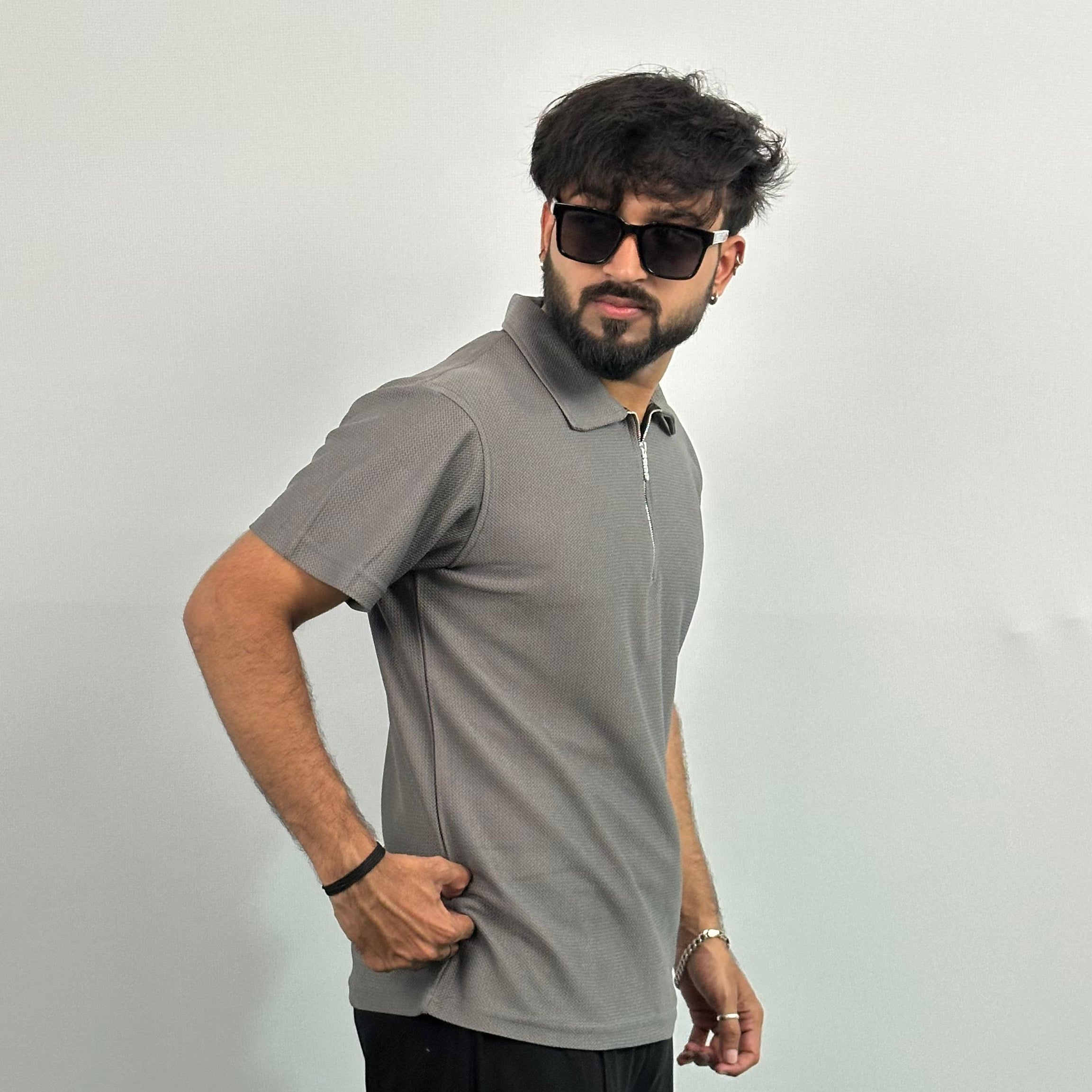 Grey Colour Imported Lycra Polo T-Shirt