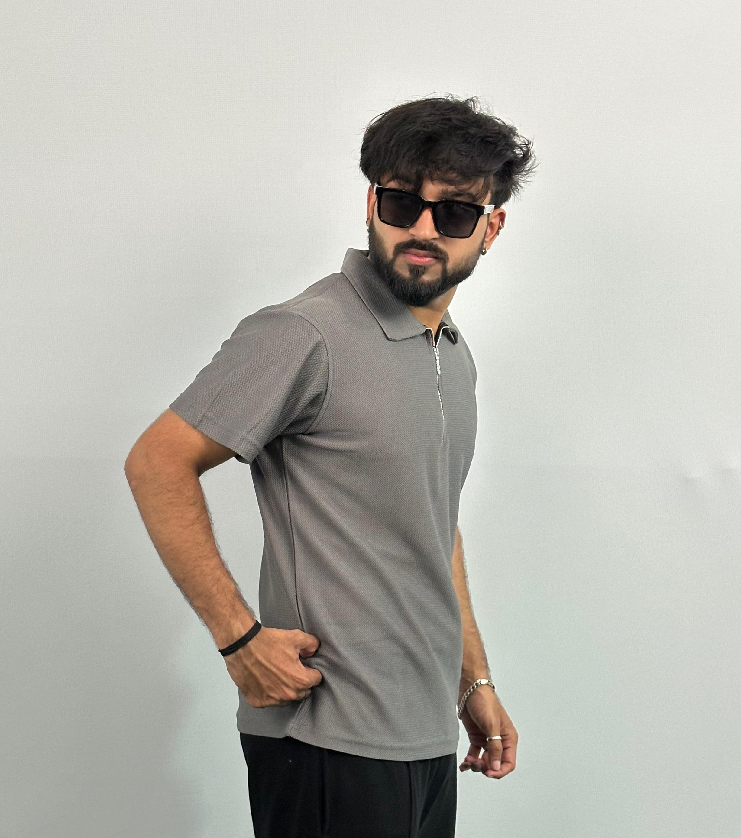 Grey Colour Imported Lycra Polo T-Shirt